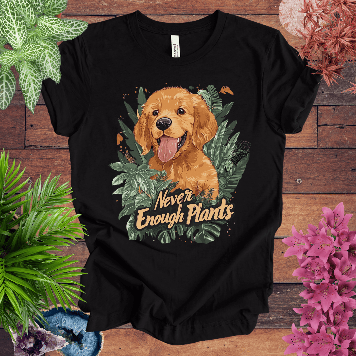 Printify T-Shirt Black Heather / S Never Enough Plants - Golden Retriever Edition T-Shirt
