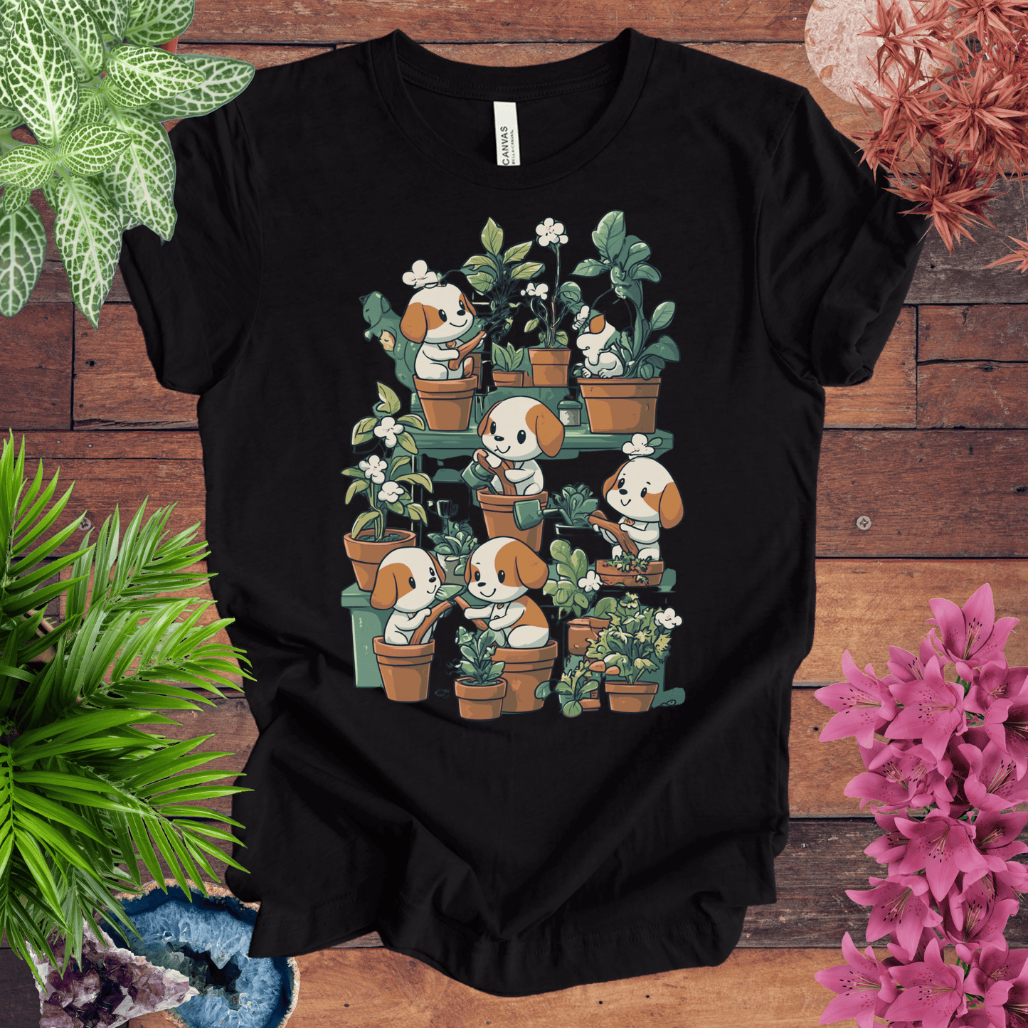 Printify T-Shirt Black Heather / S Puppy Garden Gathering T-Shirt