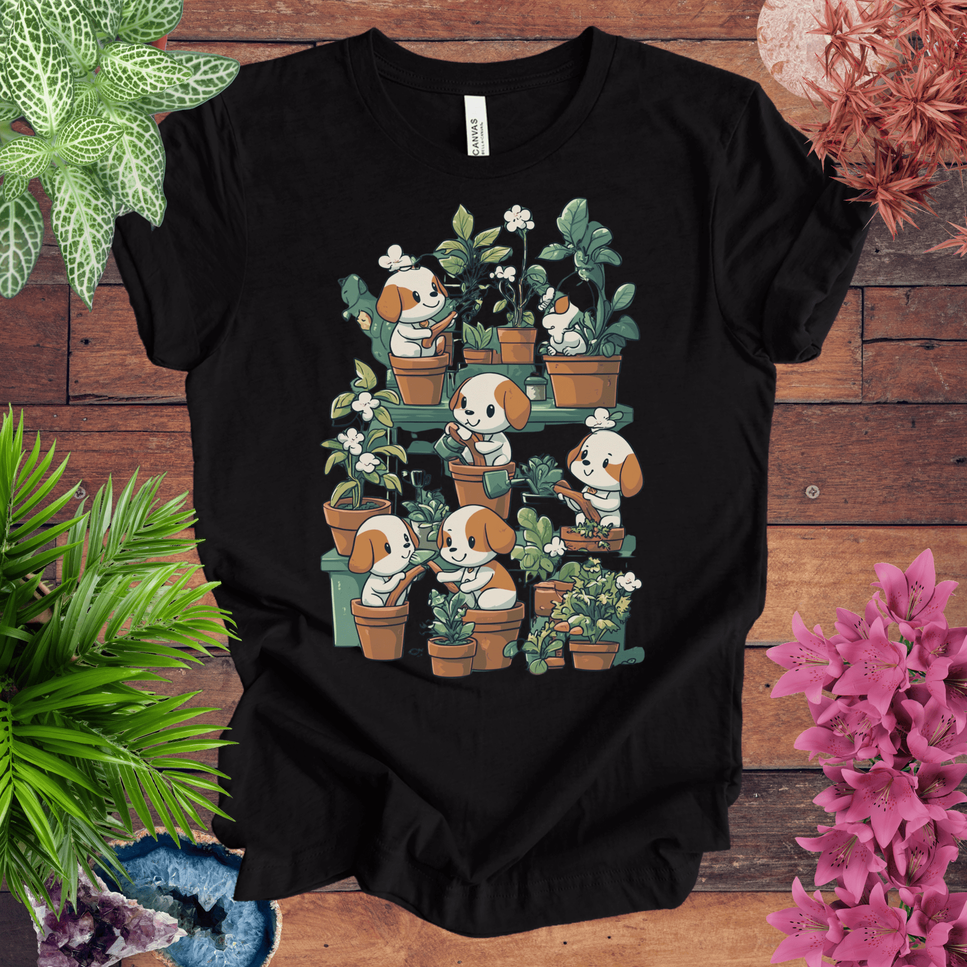 Printify T-Shirt Black Heather / S Puppy Garden Gathering T-Shirt