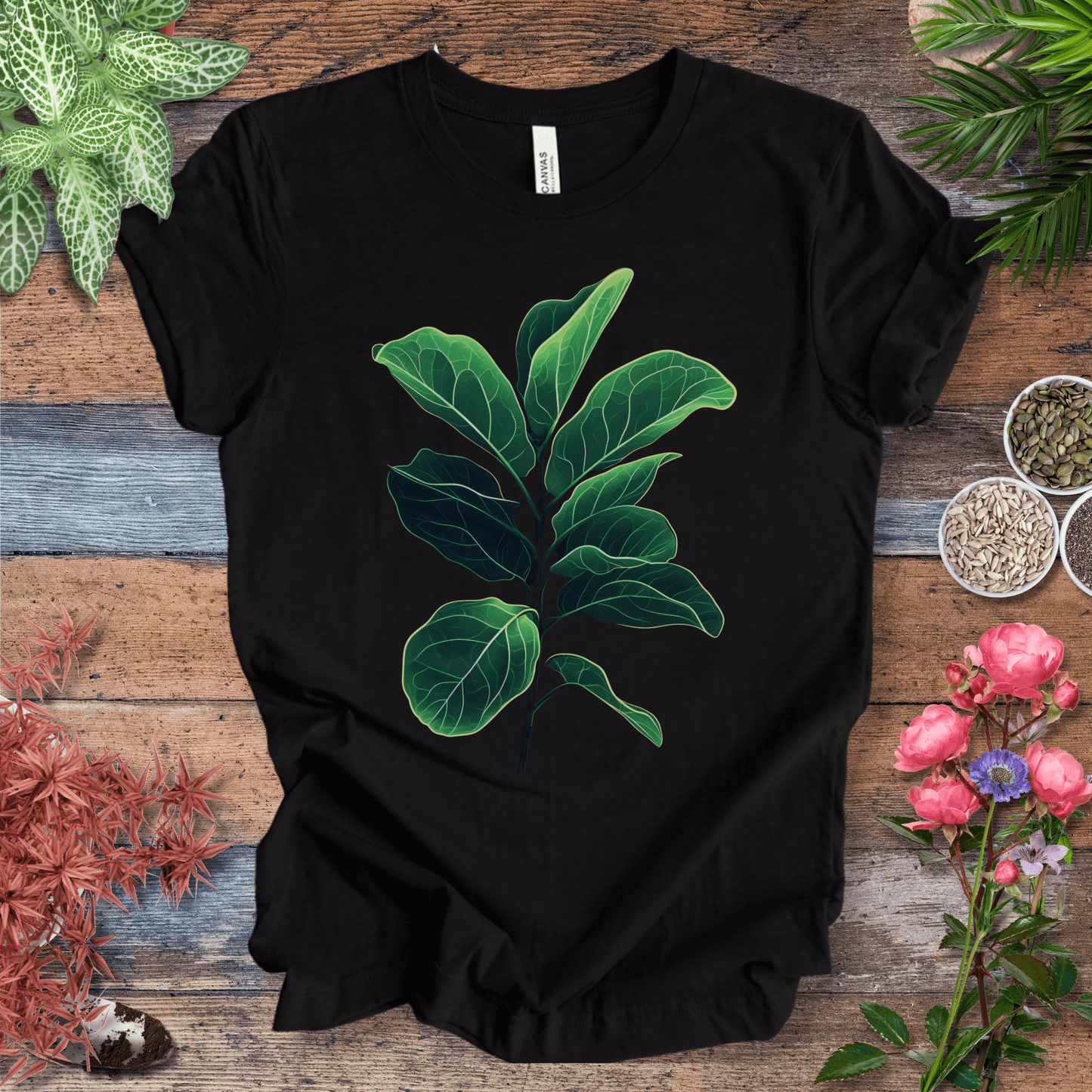 Printify T-Shirt Black Heather / S Radiant Fiddle Leaf Glow T-Shirt