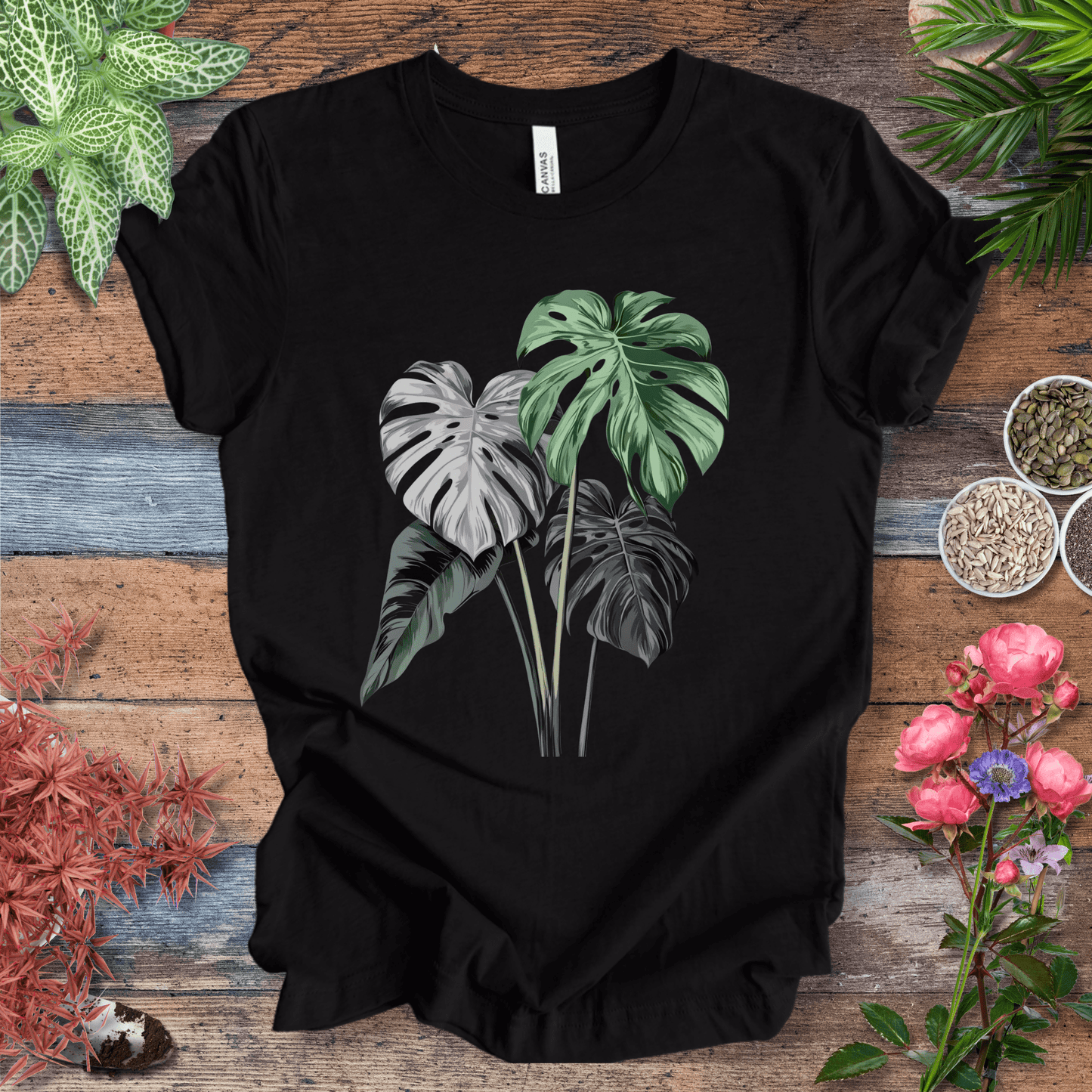 Printify T-Shirt Black Heather / S Realistic Monstera Plant T-Shirt