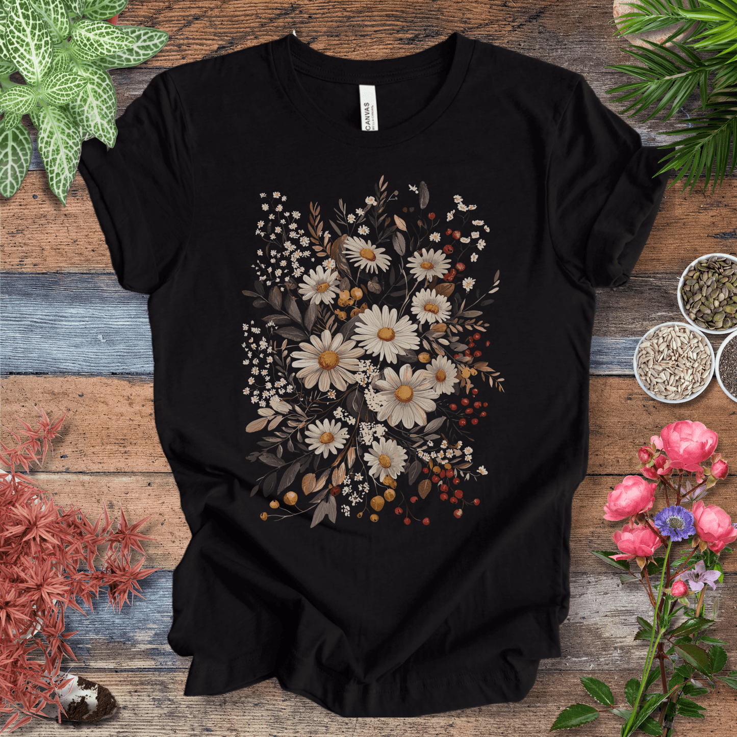 Printify T-Shirt Black Heather / S Rustic Daisy Bouquet Vintage T-Shirt