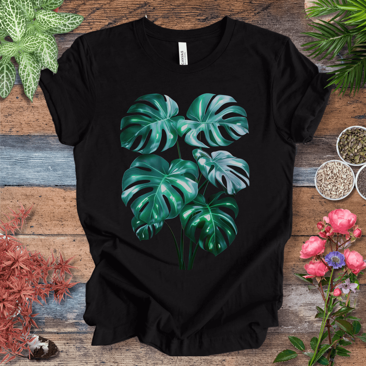 Printify T-Shirt Black Heather / S Shiny Monstera Leaf Jungle Aesthetic Plant Lover T-Shirt