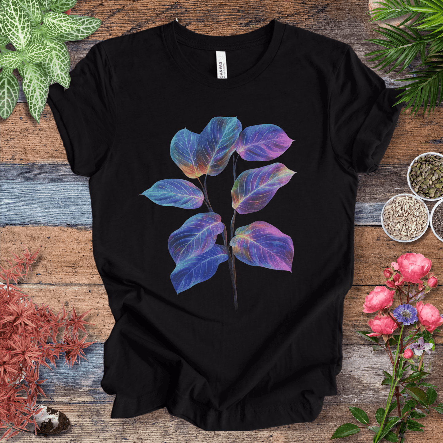 Printify T-Shirt Black Heather / S Tropical Sunset Gradient Leaf T-Shirt