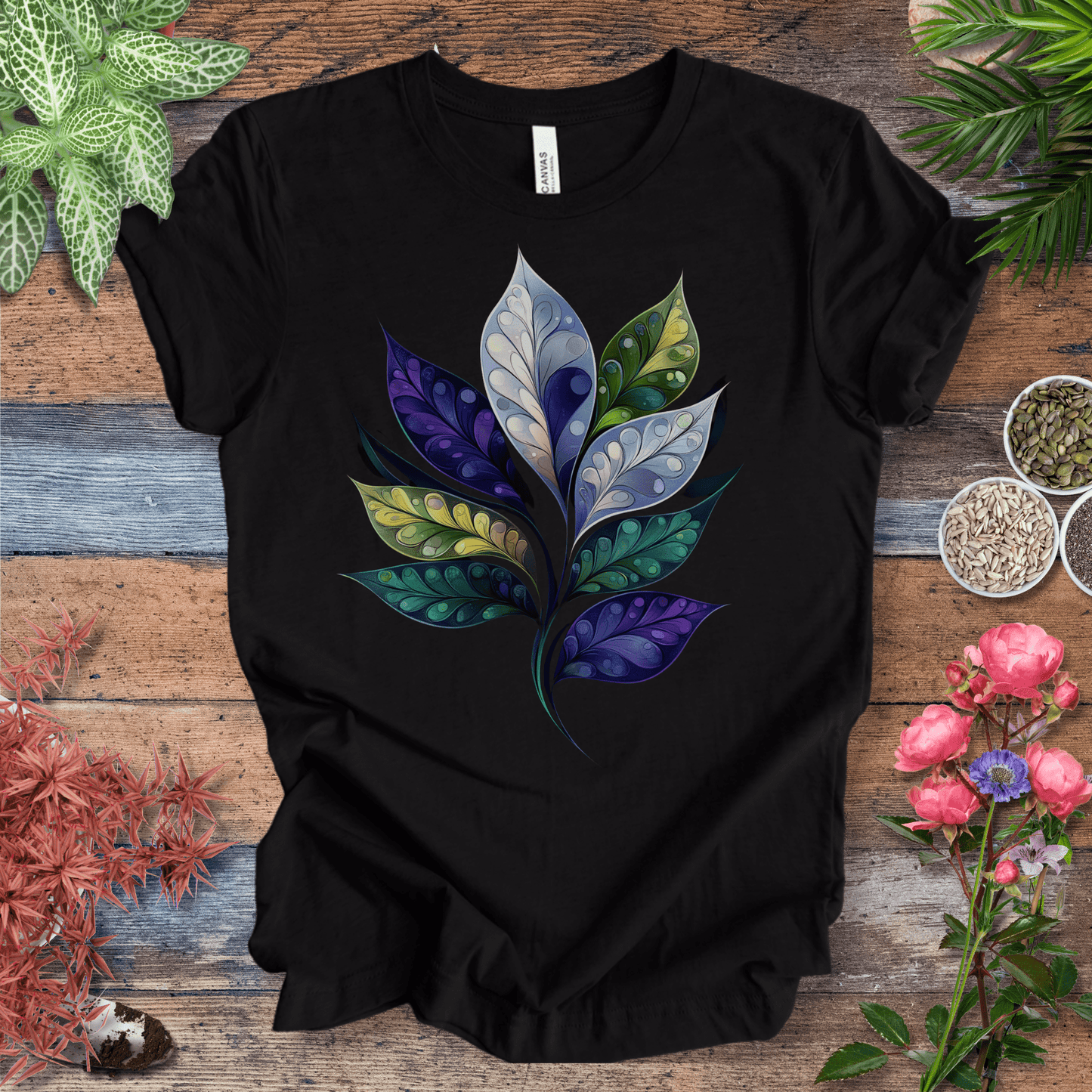 Printify T-Shirt Black Heather / S Watercolor Galaxy Leaf T-Shirt