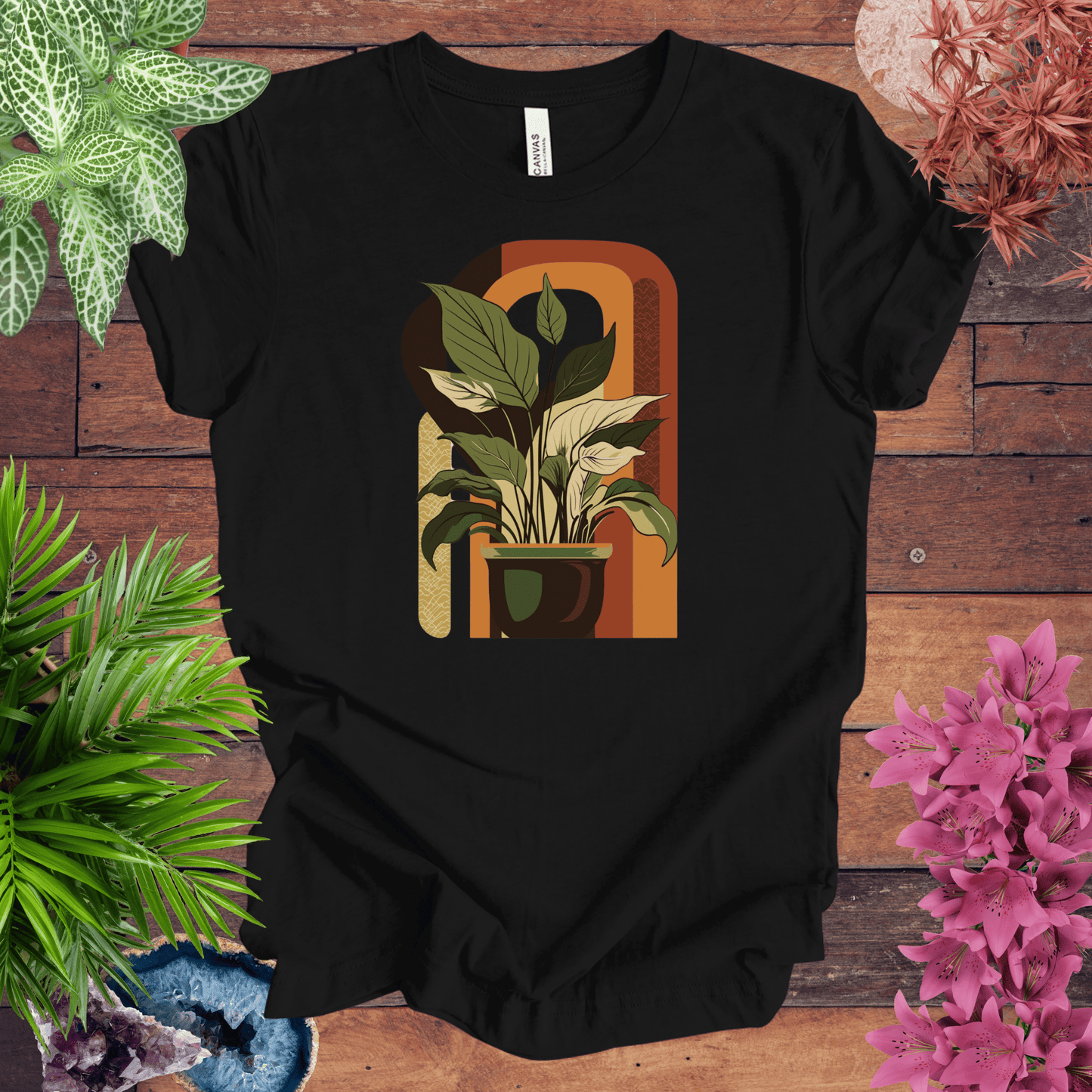 Printify T-Shirt Black / S Houseplants Retro Waves T-Shirt