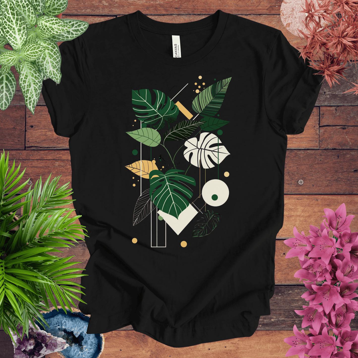 Printify T-Shirt Black / S Modern Botanical Monstera Deliciosa Houseplant T-Shirt