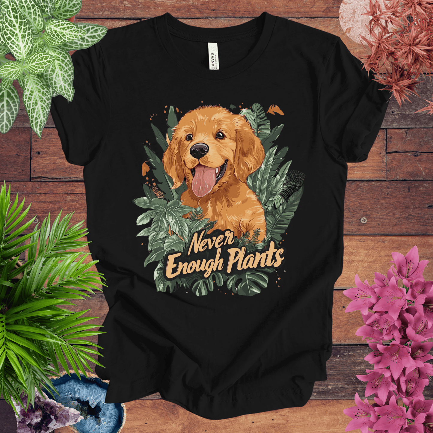 Printify T-Shirt Black / S Never Enough Plants - Golden Retriever Edition T-Shirt