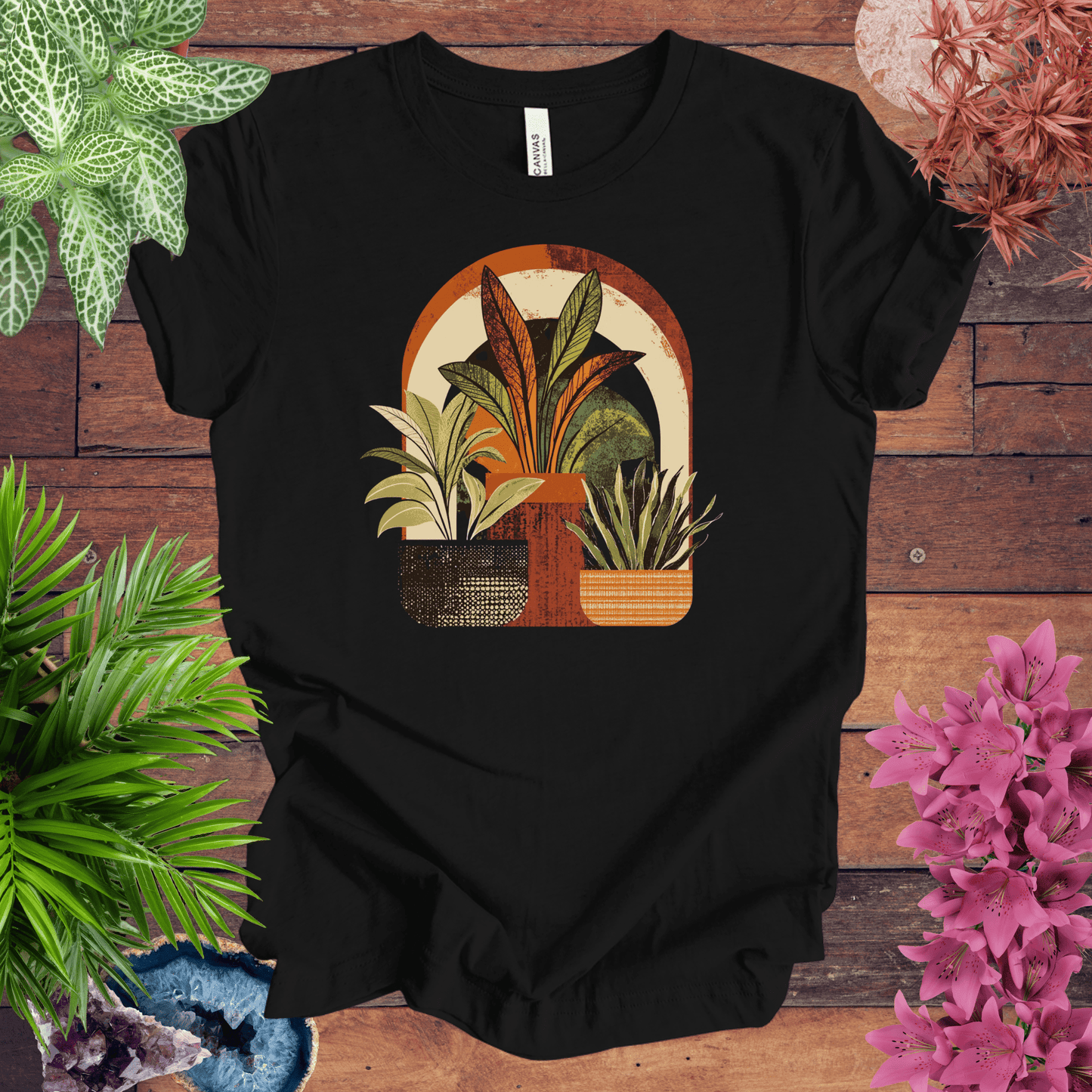 Printify T-Shirt Black / S Retro Boho Plant Arch T-Shirt