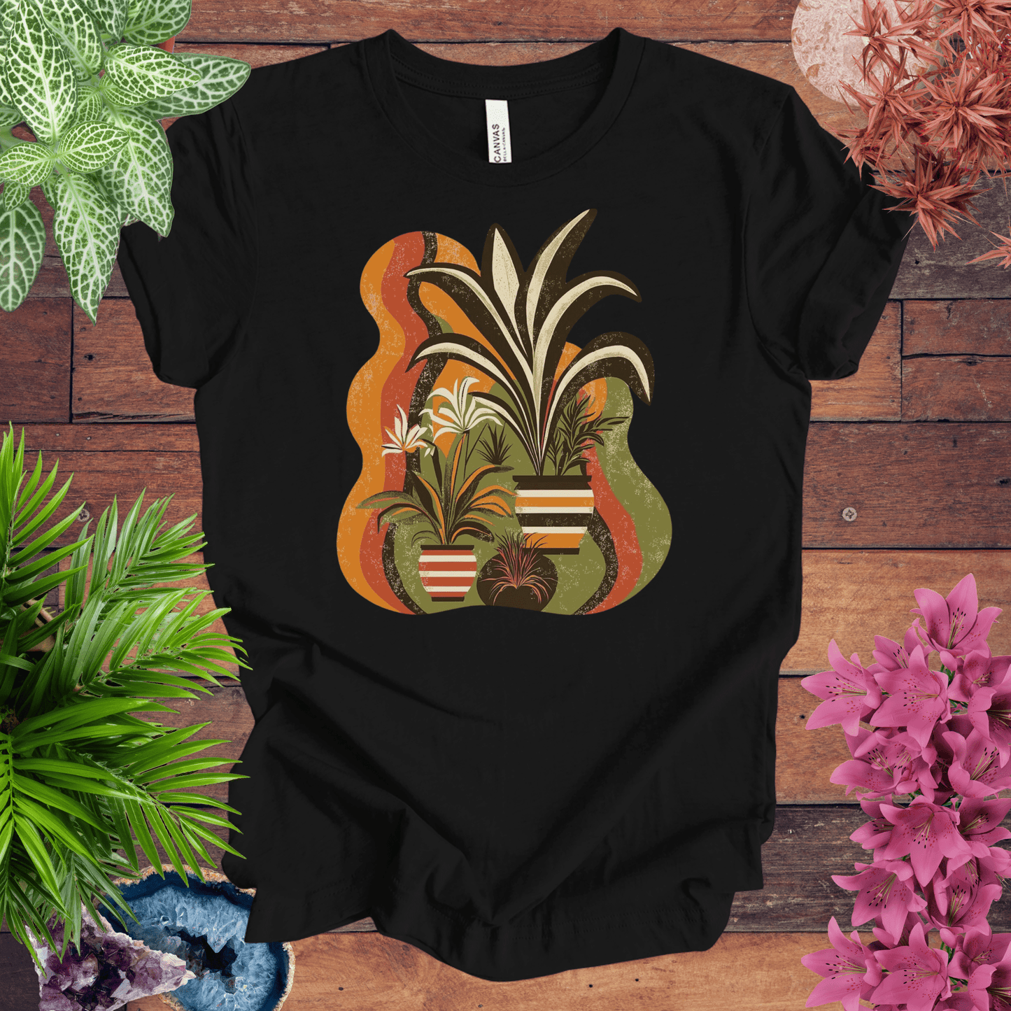 Printify T-Shirt Black / S Retro Tropical Plant Waves T-Shirt