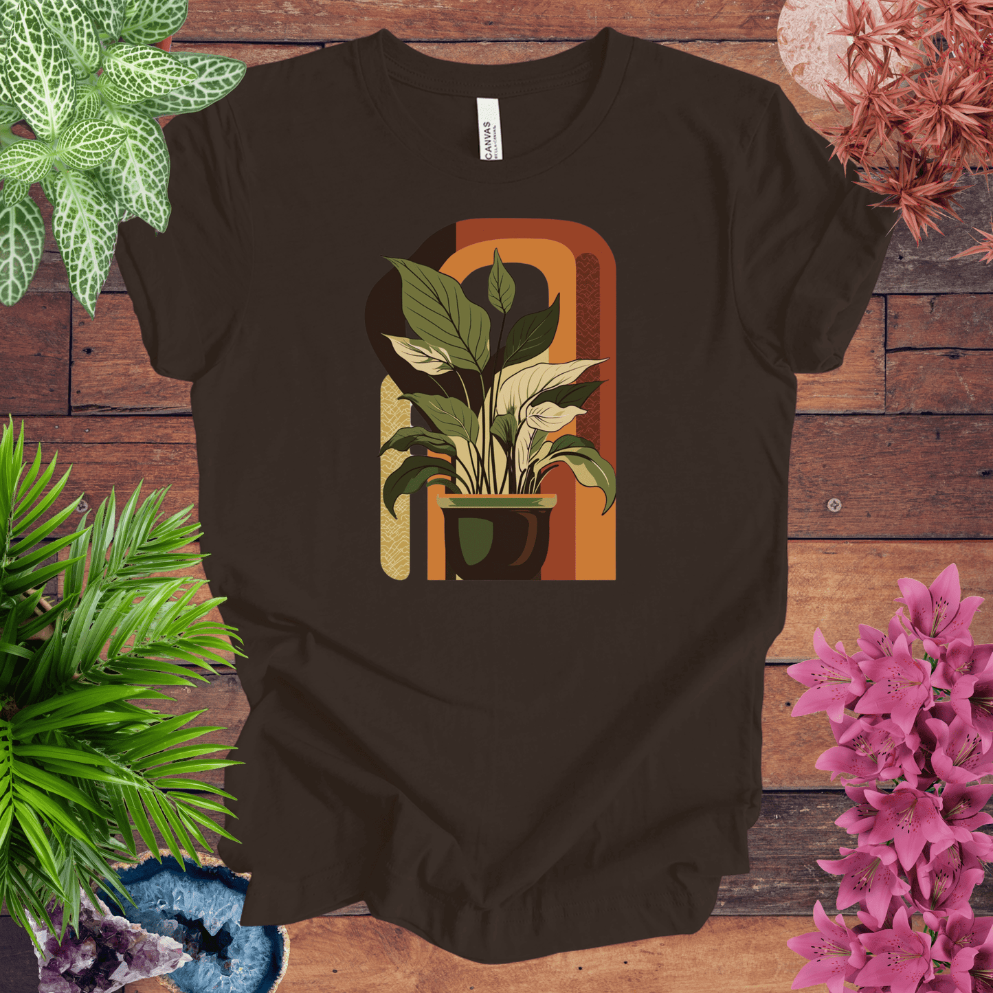 Printify T-Shirt Brown / S Houseplants Retro Waves T-Shirt