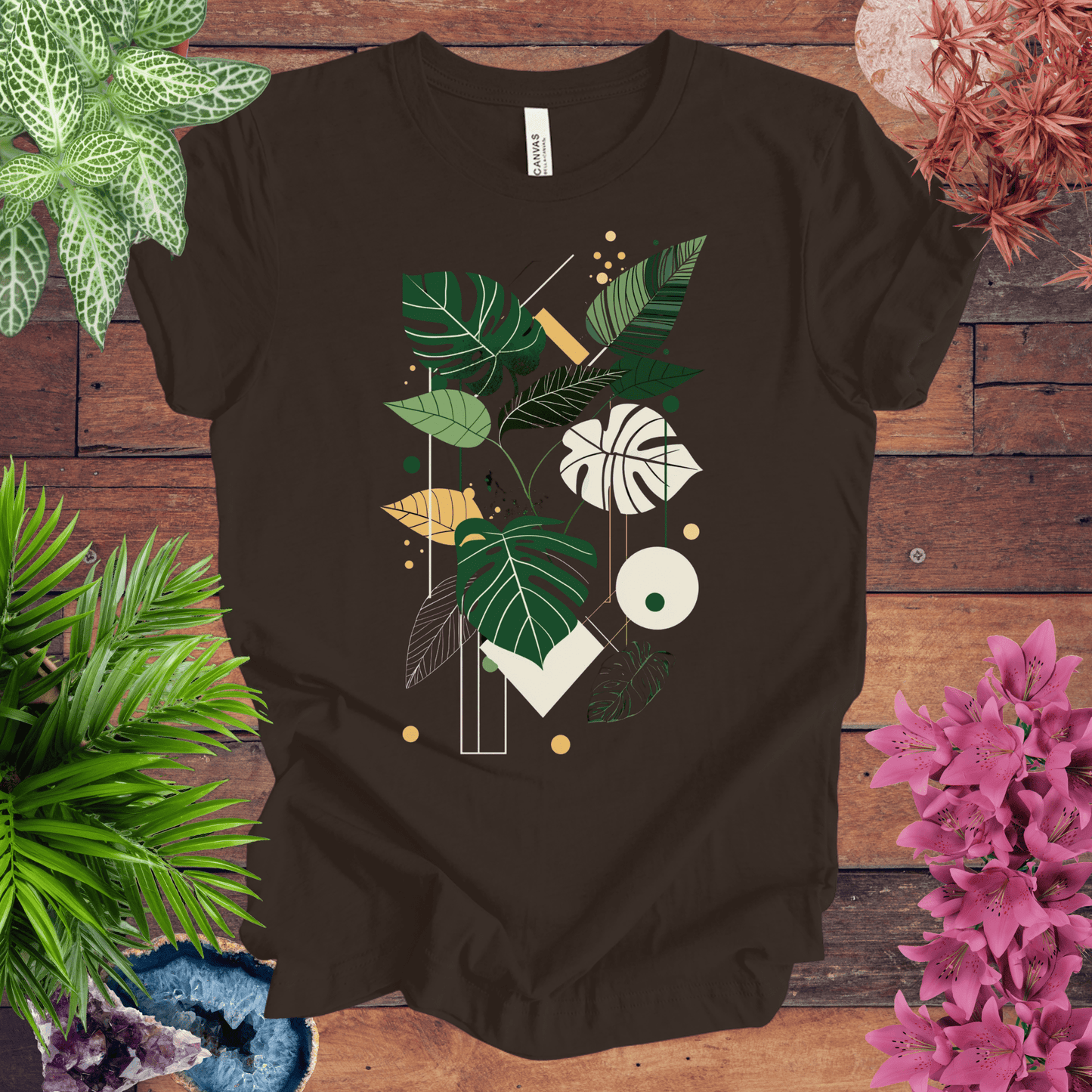 Printify T-Shirt Brown / S Modern Botanical Monstera Deliciosa Houseplant T-Shirt