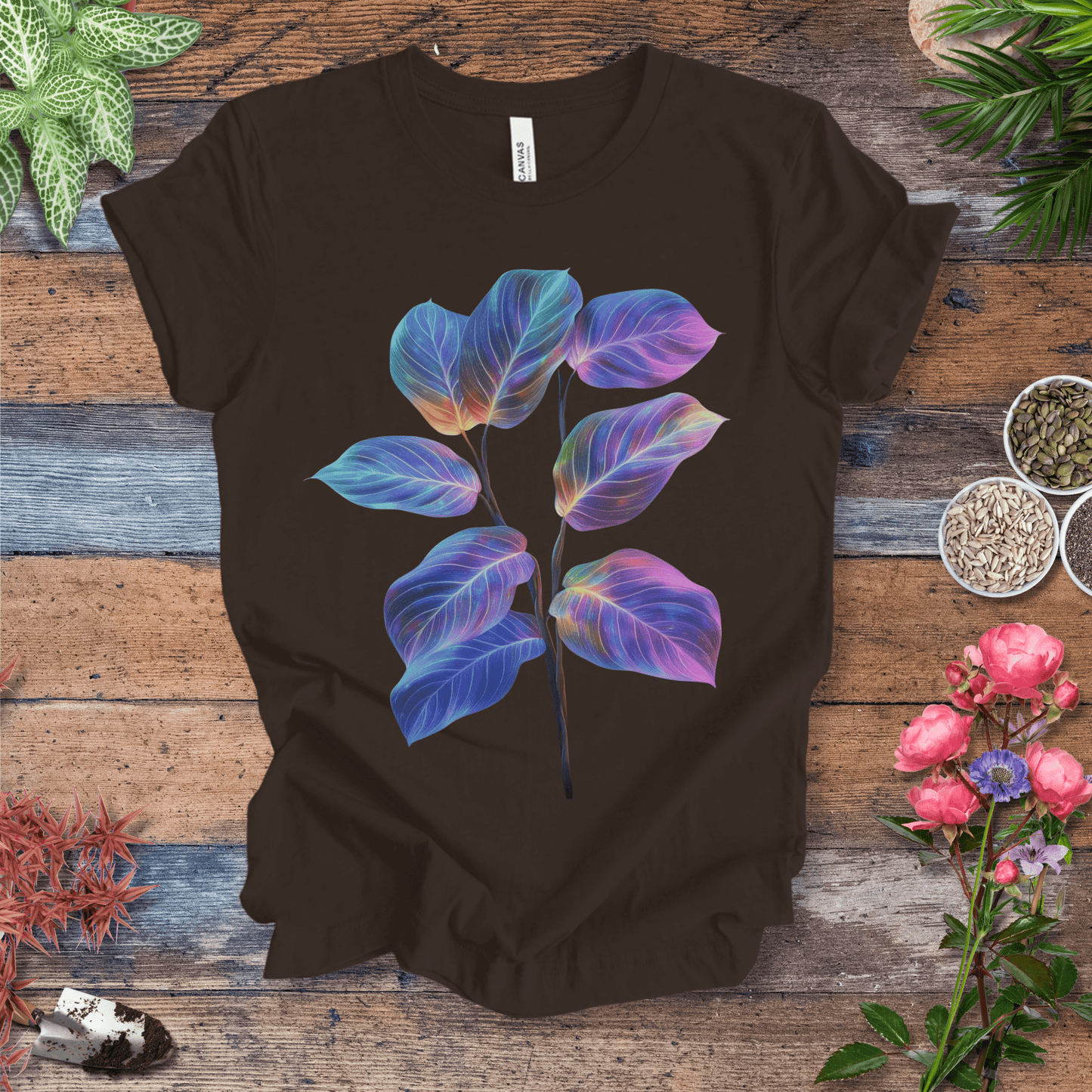 Printify T-Shirt Brown / S Neon Glow Calathea plant T-Shirt