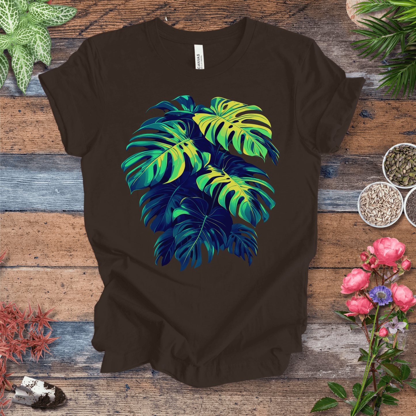 Printify T-Shirt Brown / S Neon Monstera Leaves T-Shirt