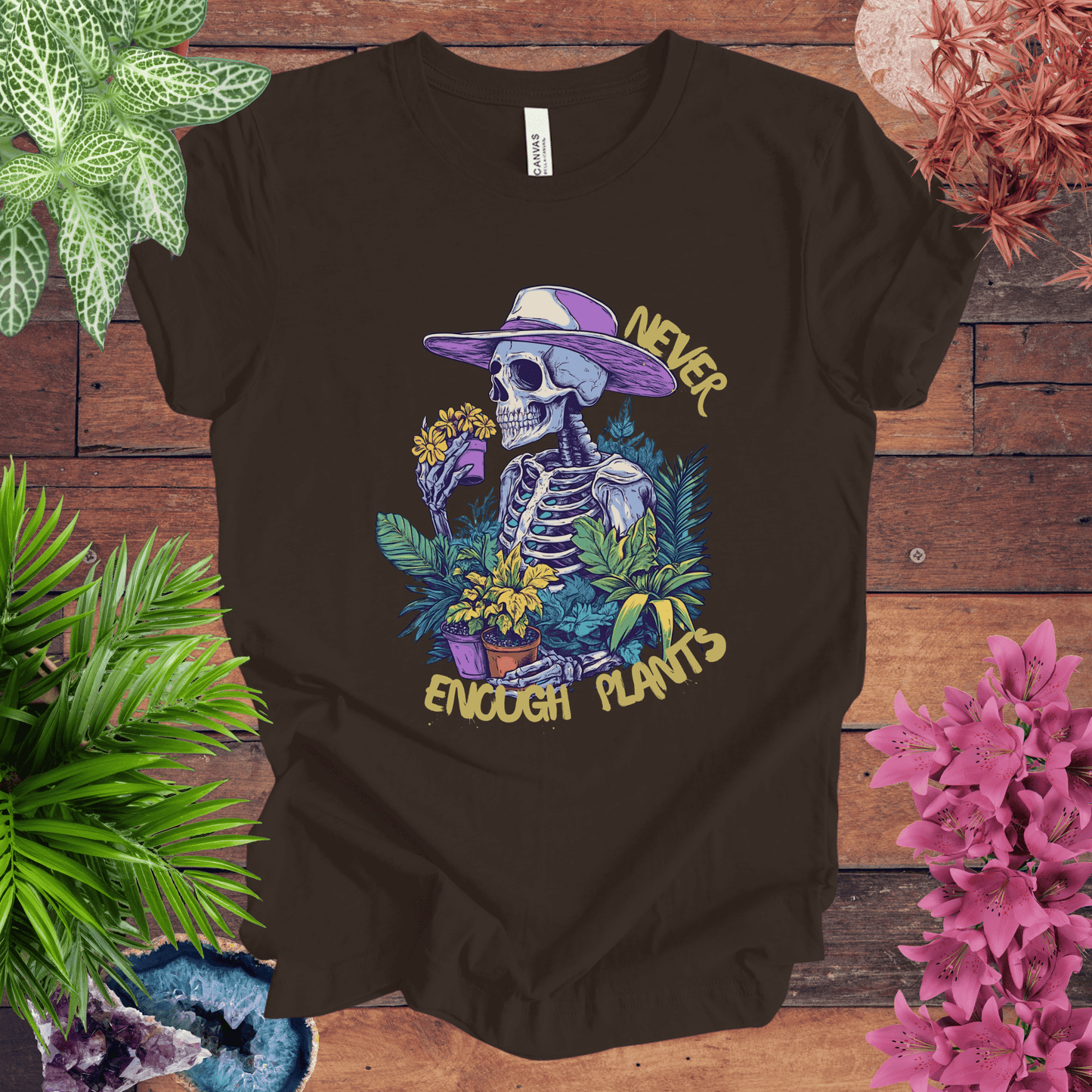 Printify T-Shirt Brown / S Never Enough Plants Skeleton T-Shirt
