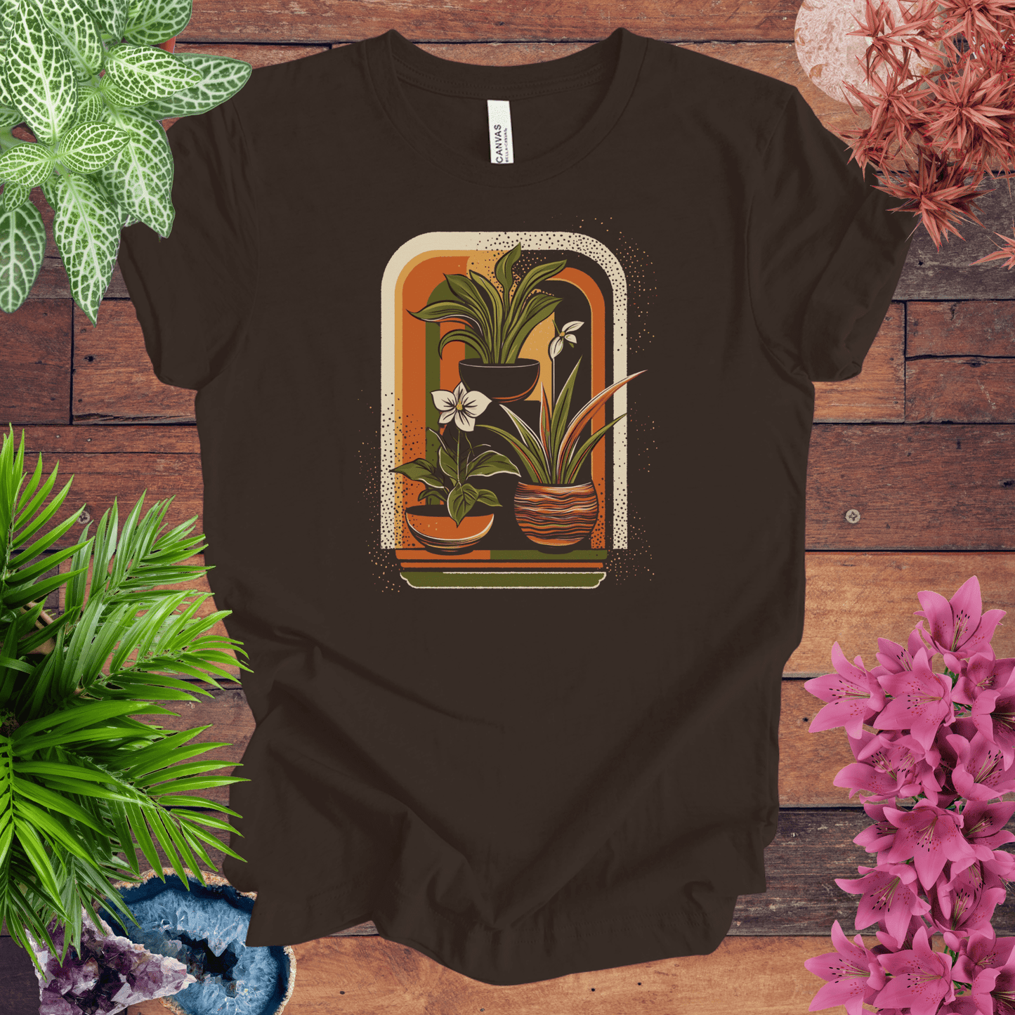 Printify T-Shirt Brown / S Retro Houseplants Waves T-Shirt