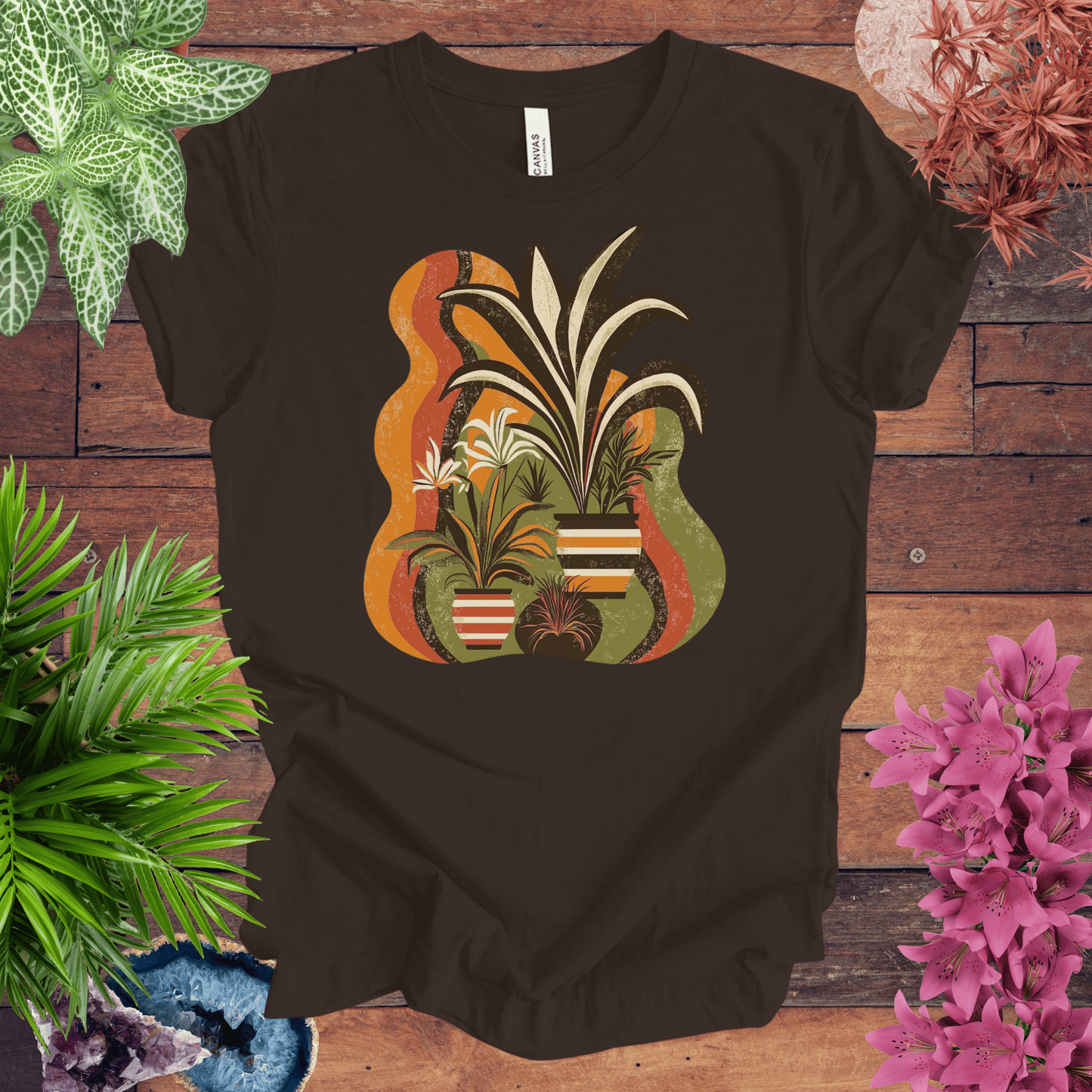 Printify T-Shirt Brown / S Retro Tropical Plant Waves T-Shirt