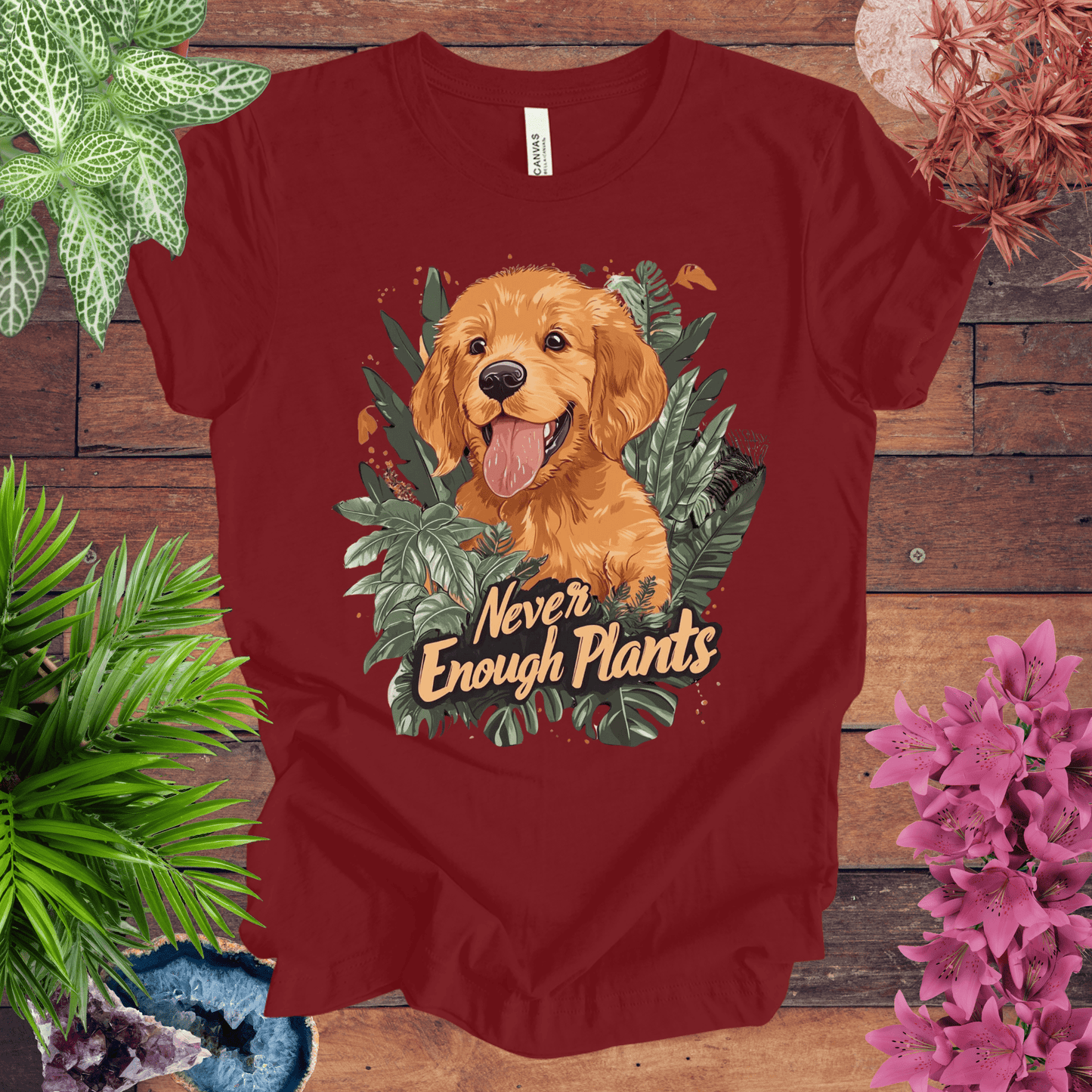 Printify T-Shirt Cardinal / S Never Enough Plants - Golden Retriever Edition T-Shirt