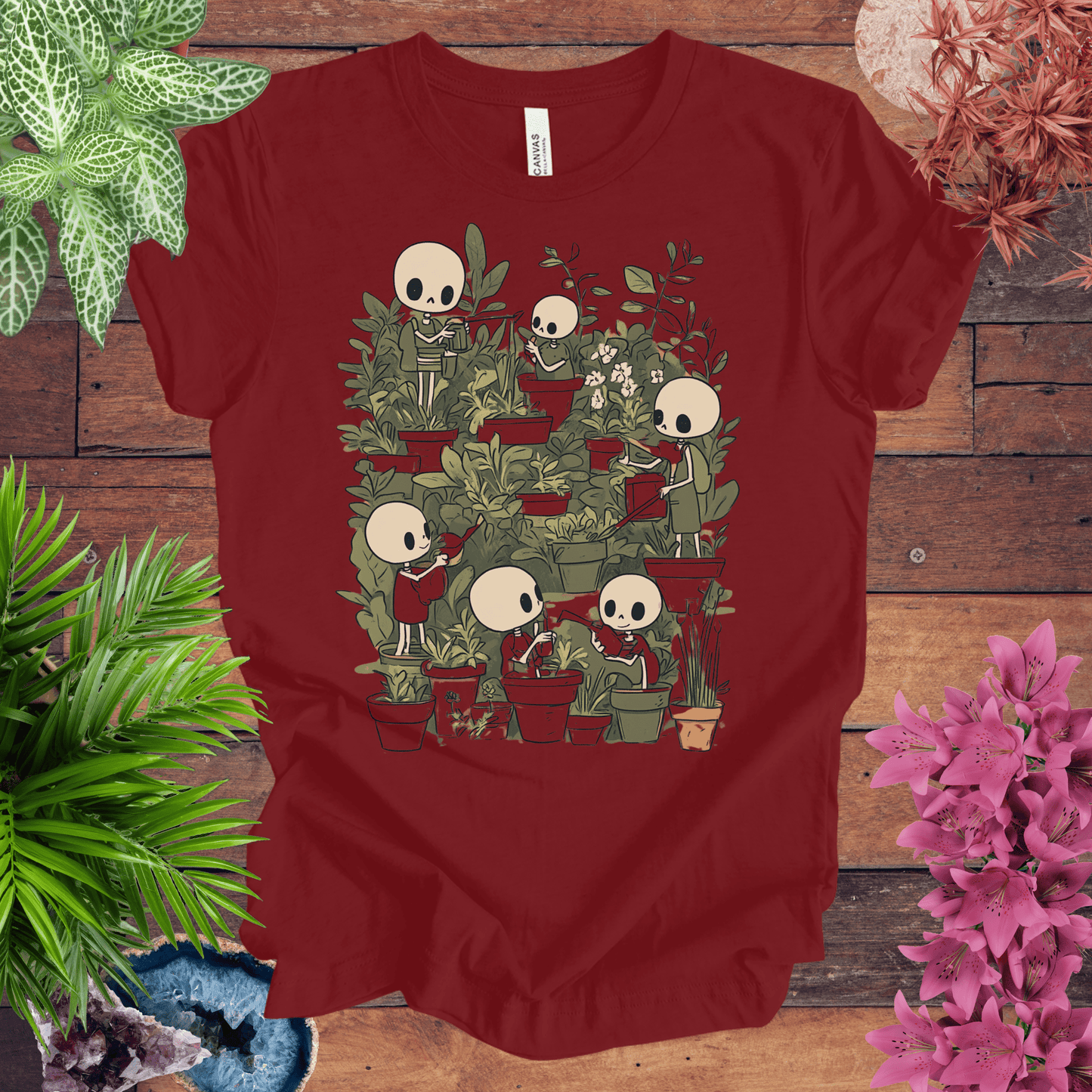 Printify T-Shirt Cardinal / S Skeleton Gardener - Eternal Green Thumb T-Shirt
