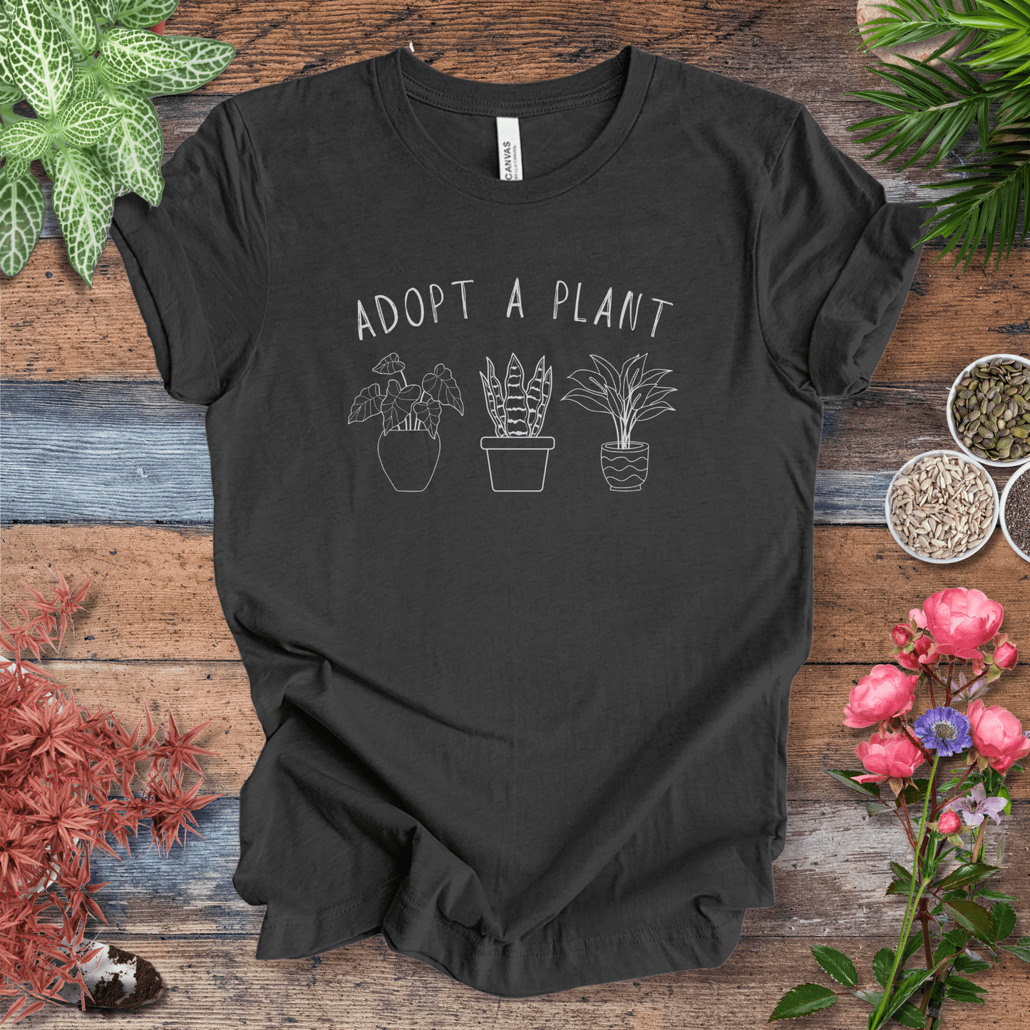 Printify T-Shirt Dark Grey Heather / S Adopt A Plant T-Shirt