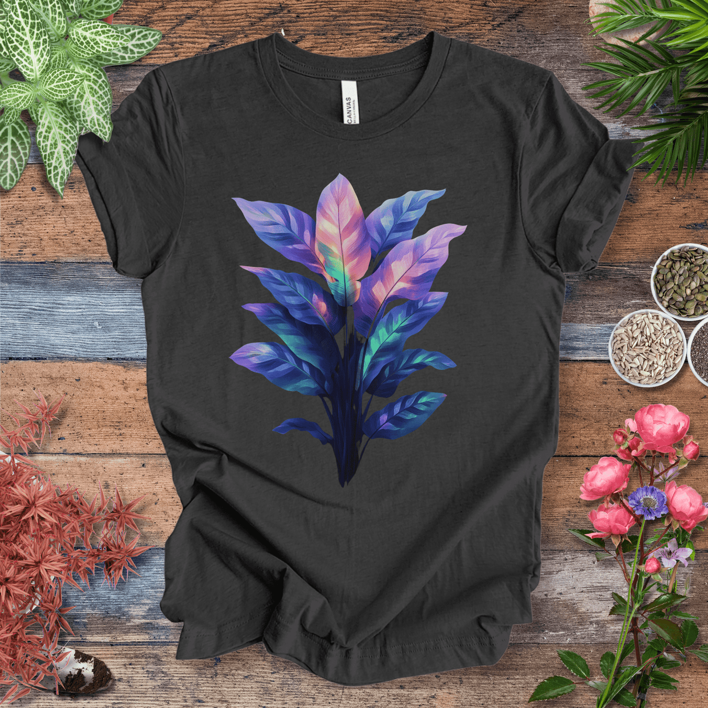 Printify T-Shirt Dark Grey Heather / S Aurora Glow Gradient Leaf T-Shirt