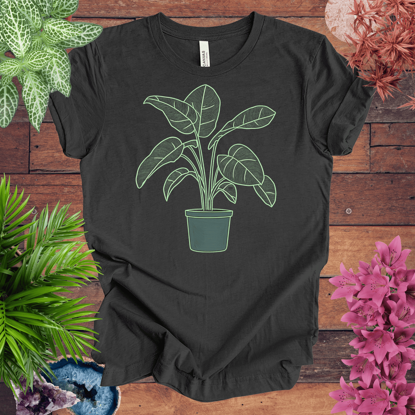Printify T-Shirt Dark Grey Heather / S Bird of Paradise Plant Outline T-Shirt
