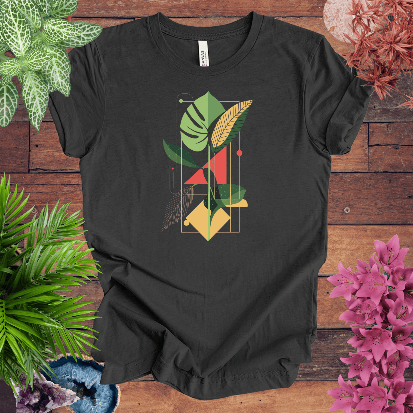 Printify T-Shirt Dark Grey Heather / S Botanical Houseplant Retro T-Shirt