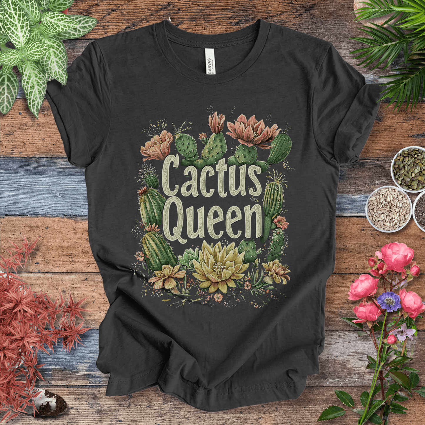 Printify T-Shirt Dark Grey Heather / S Cactus Queen Floral T-Shirt