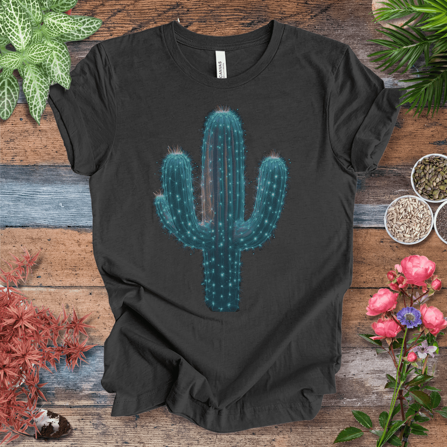 Printify T-Shirt Dark Grey Heather / S Cosmic Cactus Glow T-Shirt