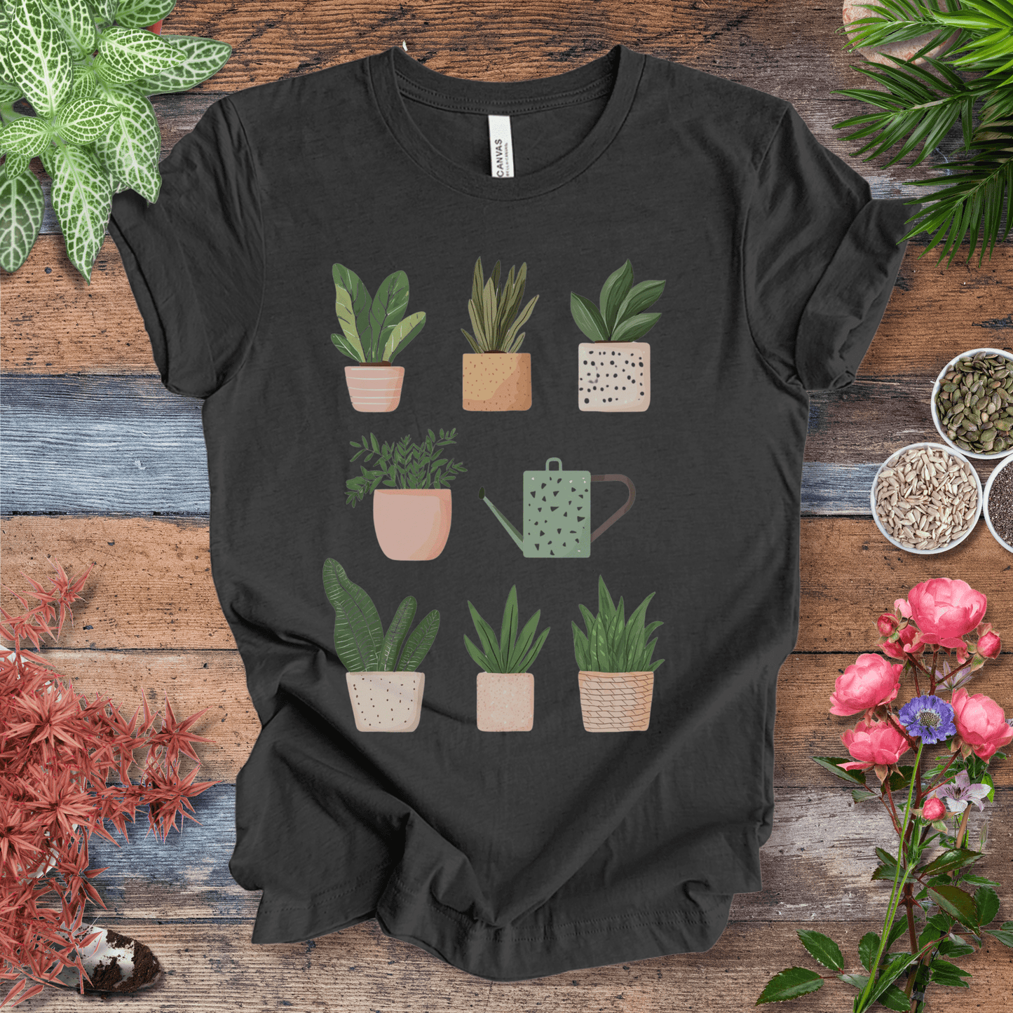 Printify T-Shirt Dark Grey Heather / S Cute Potted Plant Collection Minimalist T-Shirt
