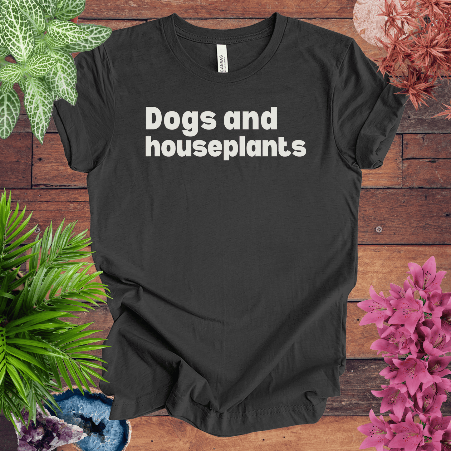Printify T-Shirt Dark Grey Heather / S Dogs and Houseplants T-Shirt