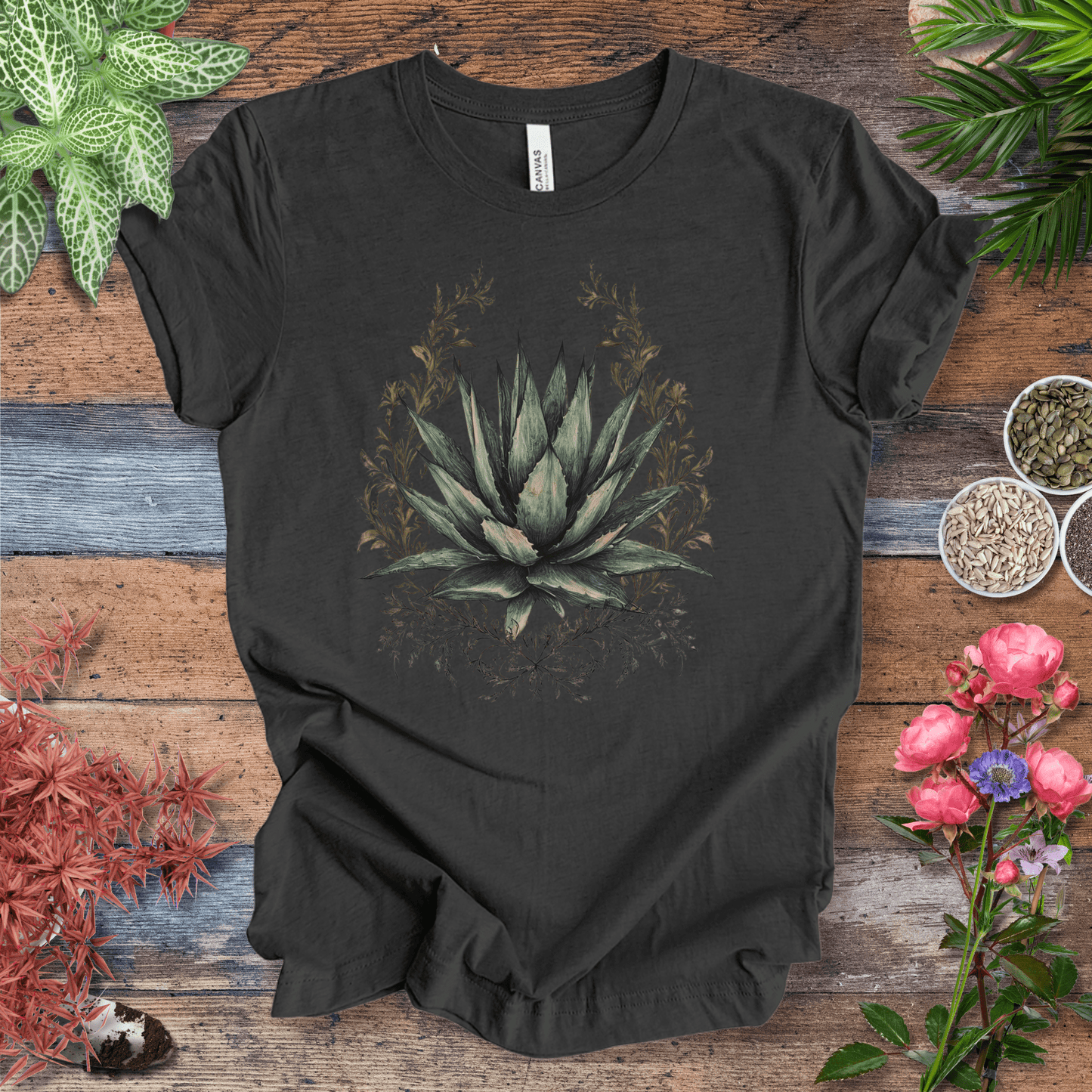 Printify T-Shirt Dark Grey Heather / S Elegant Agave Frame T-Shirt