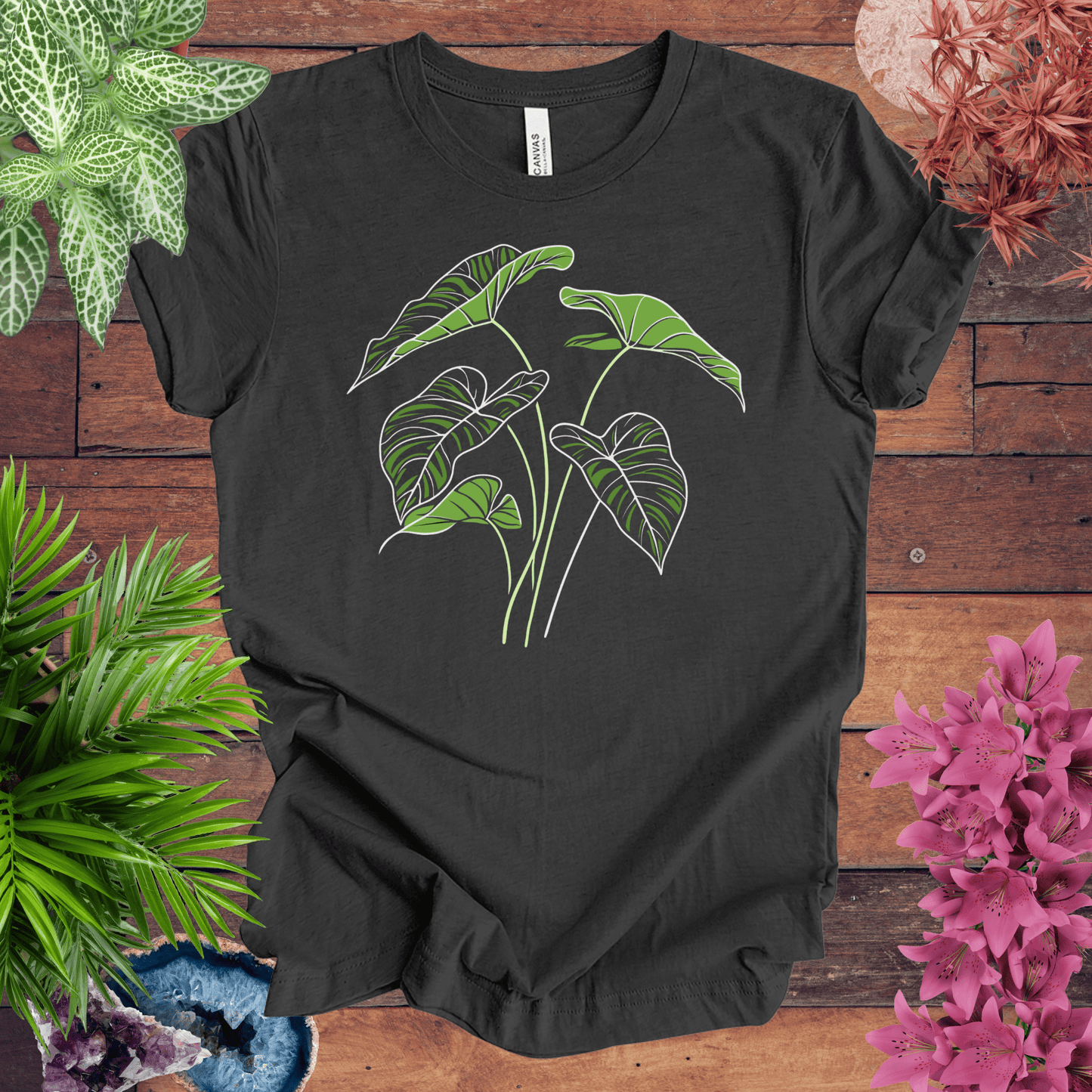 Printify T-Shirt Dark Grey Heather / S Elephant Ear Plant Art T-Shirt