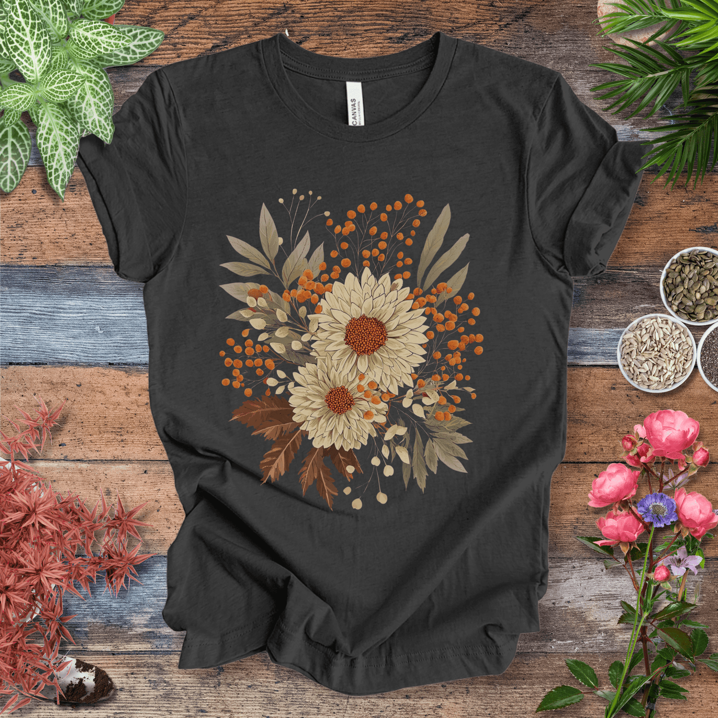 Printify T-Shirt Dark Grey Heather / S Garden Blooms Floral T-Shirt