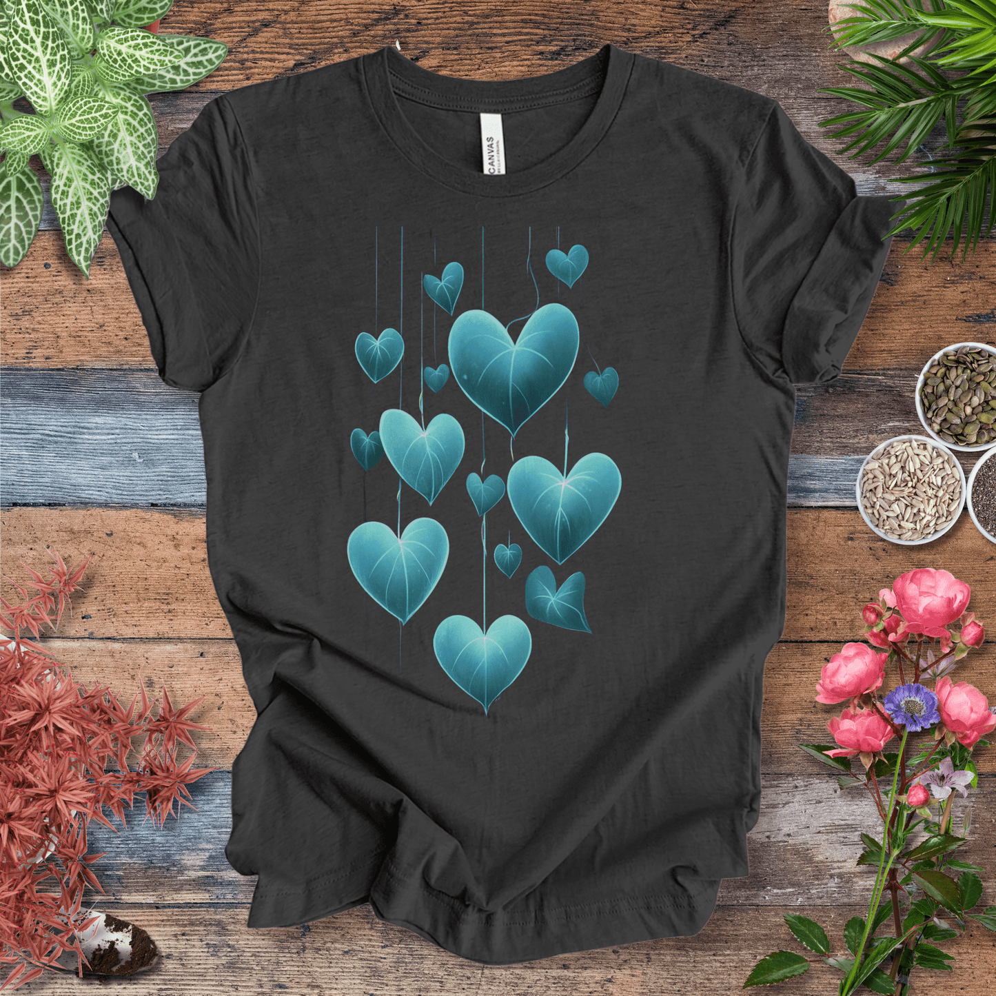 Printify T-Shirt Dark Grey Heather / S Glowing Heartleaf Philodendron Plant Lover T-Shirt