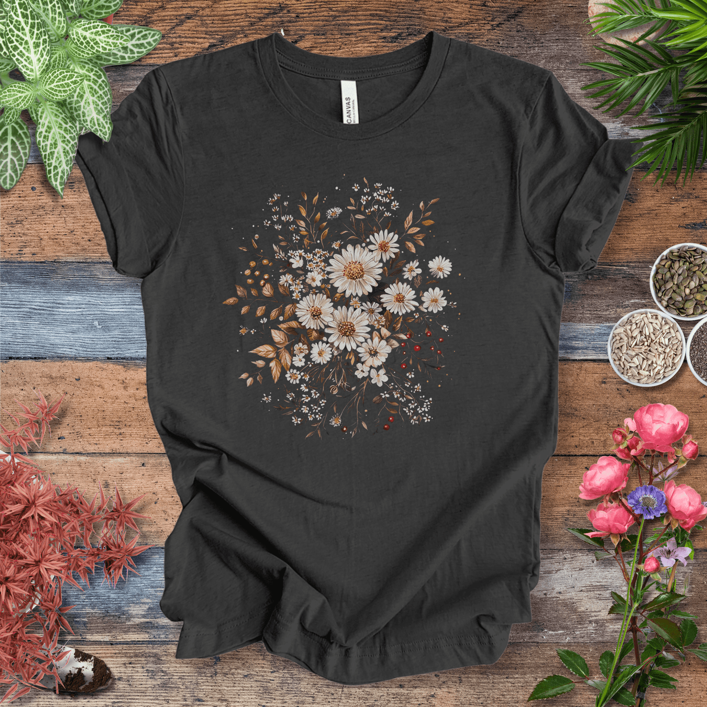 Printify T-Shirt Dark Grey Heather / S Golden Harvest Daisy Floral T-Shirt