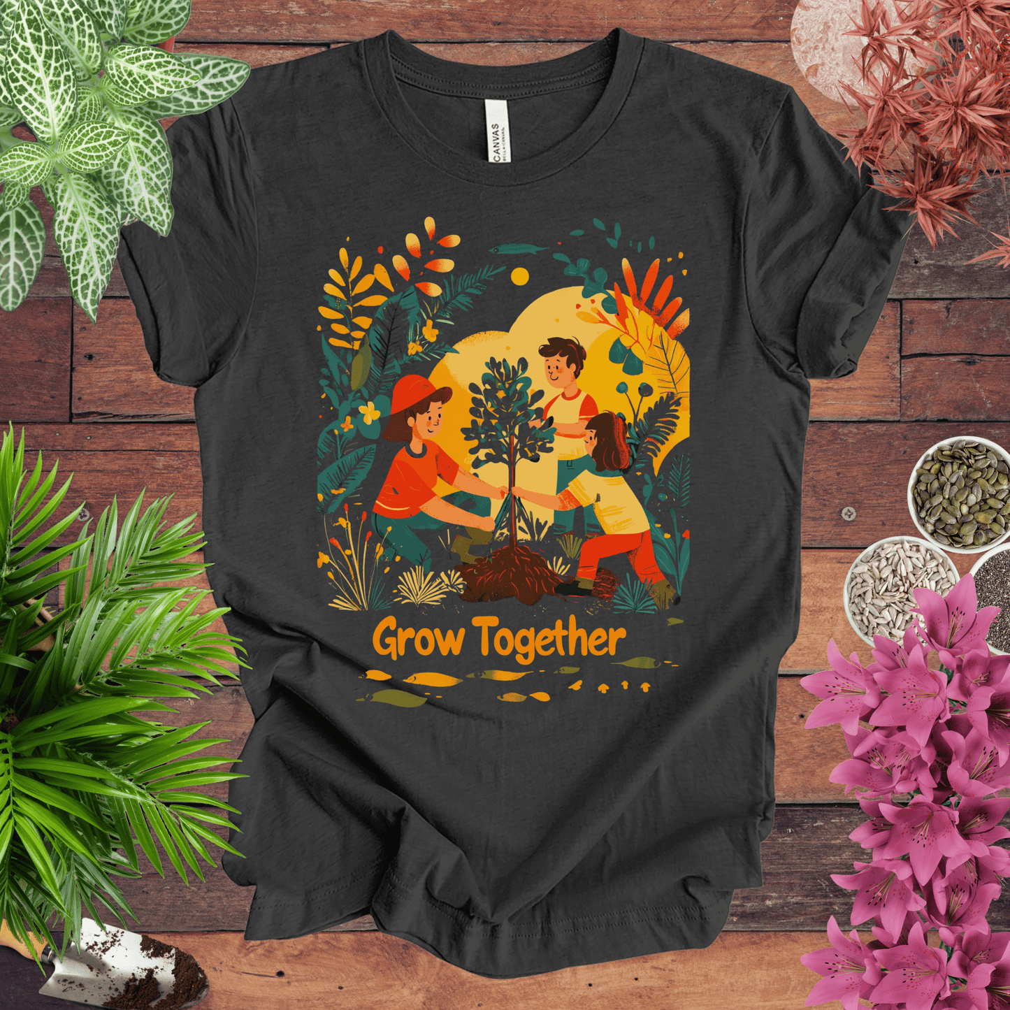 Printify T-Shirt Dark Grey Heather / S Grow Together T-Shirt