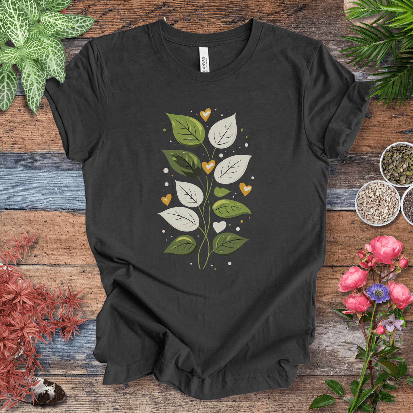 Printify T-Shirt Dark Grey Heather / S Heartfelt Greenery T-Shirt