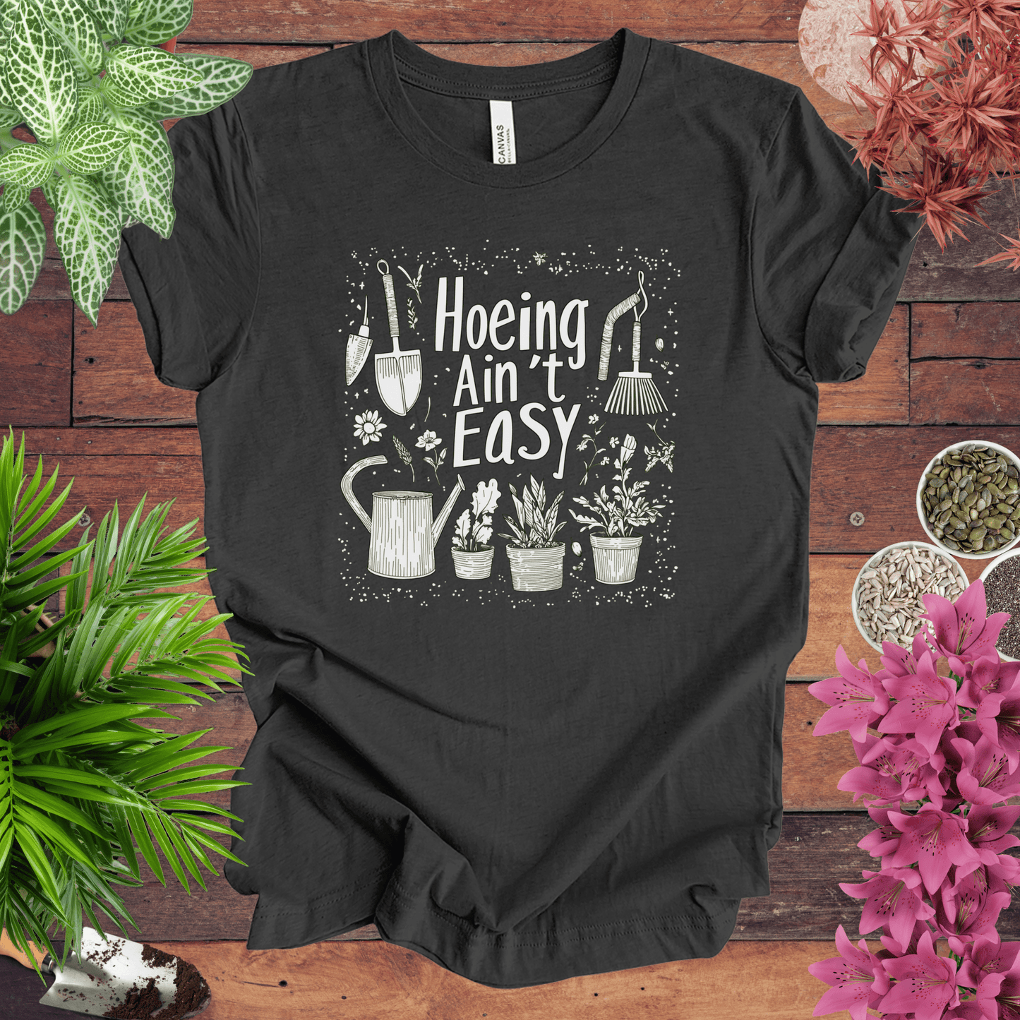Printify T-Shirt Dark Grey Heather / S Hoeing Ain’t Easy Funny Gardening T-Shirt