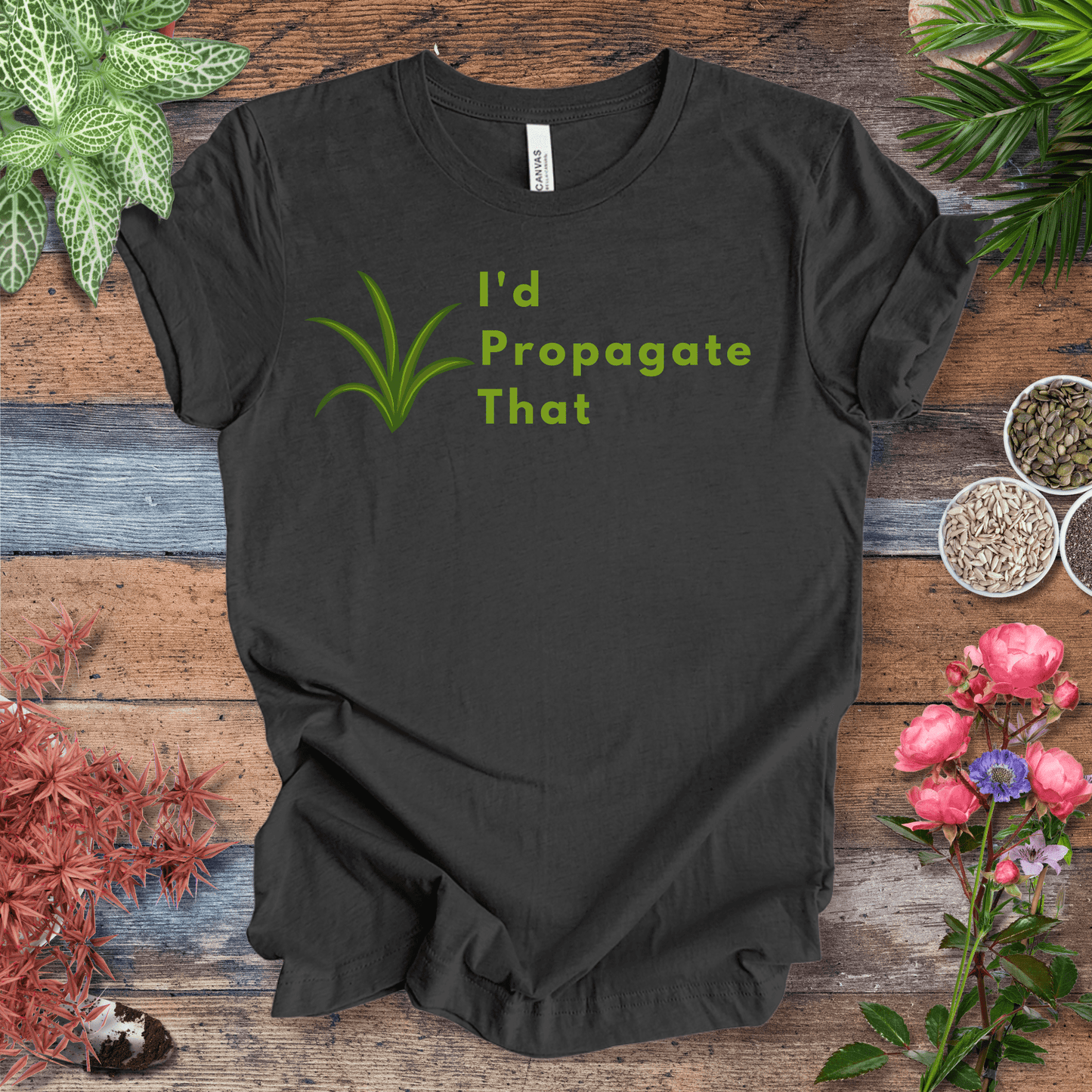 Printify T-Shirt Dark Grey Heather / S I’d Propagate That – Air Plant | Houseplant Enthusiast Tee