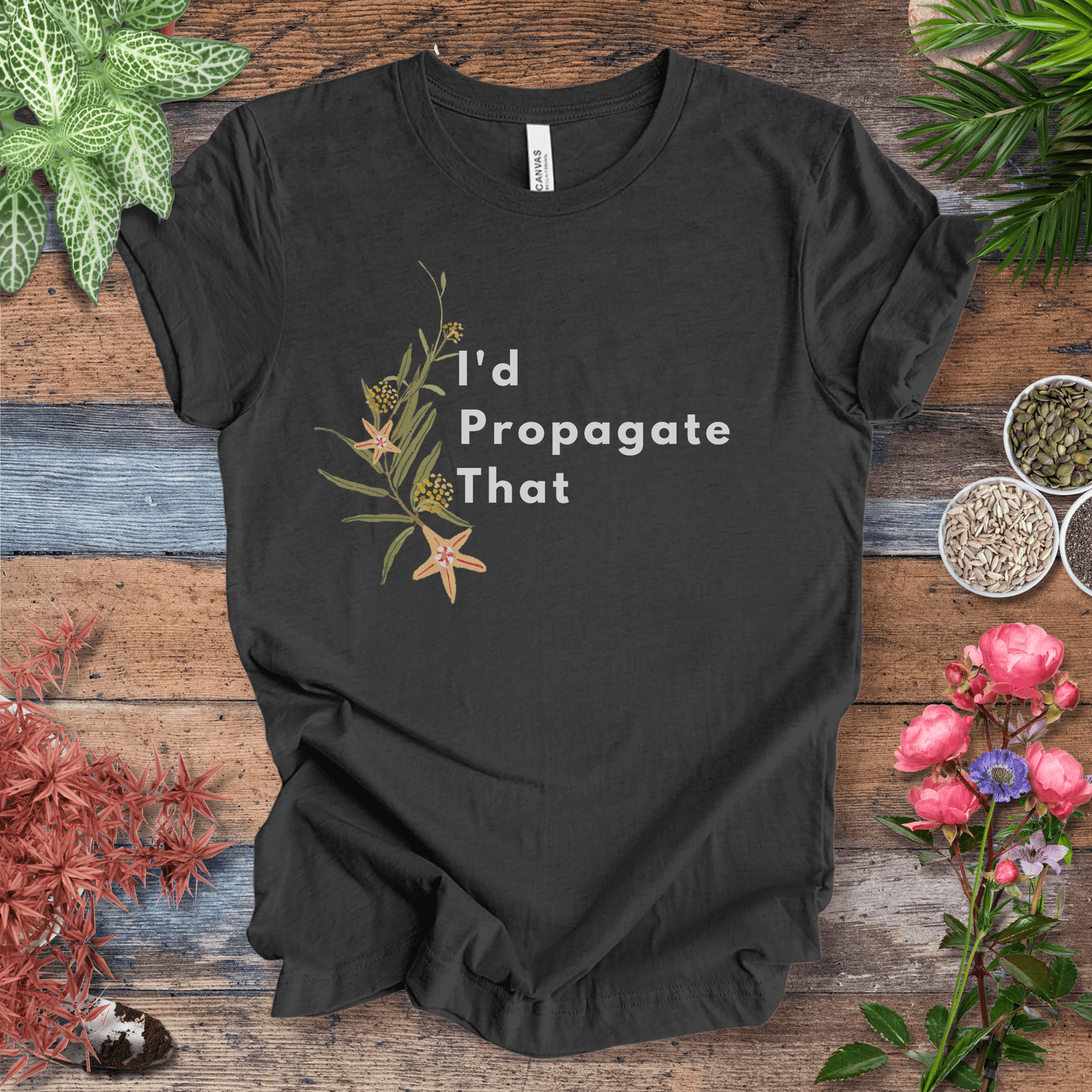 Printify T-Shirt Dark Grey Heather / S I’d Propagate That – Hoya Edition | Eco‑Friendly Botanical Tee
