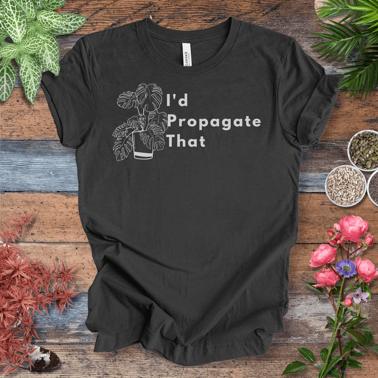 Printify T-Shirt Dark Grey Heather / S I’d Propagate That – Monstera Edition | Bold Plant Lover Tee