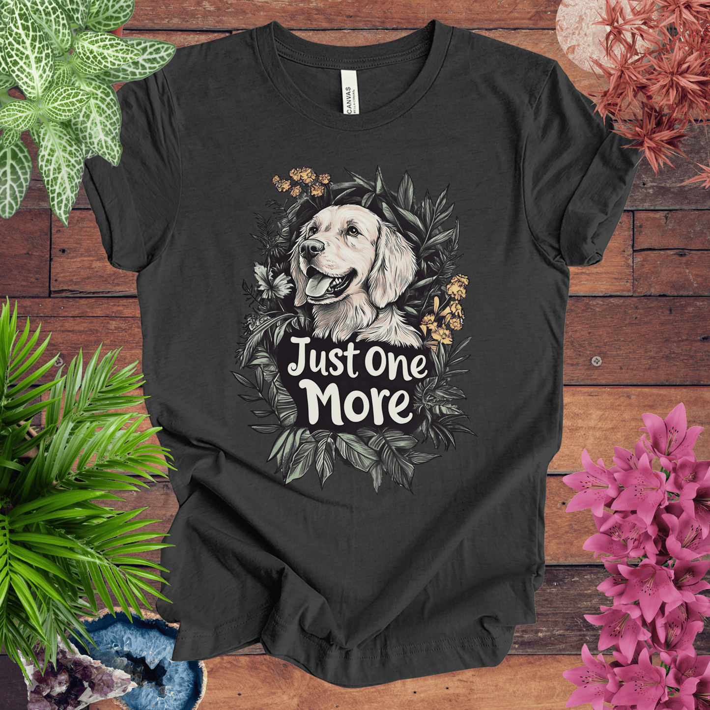 Printify T-Shirt Dark Grey Heather / S Just One More - Golden Retriever Edition T-Shirt