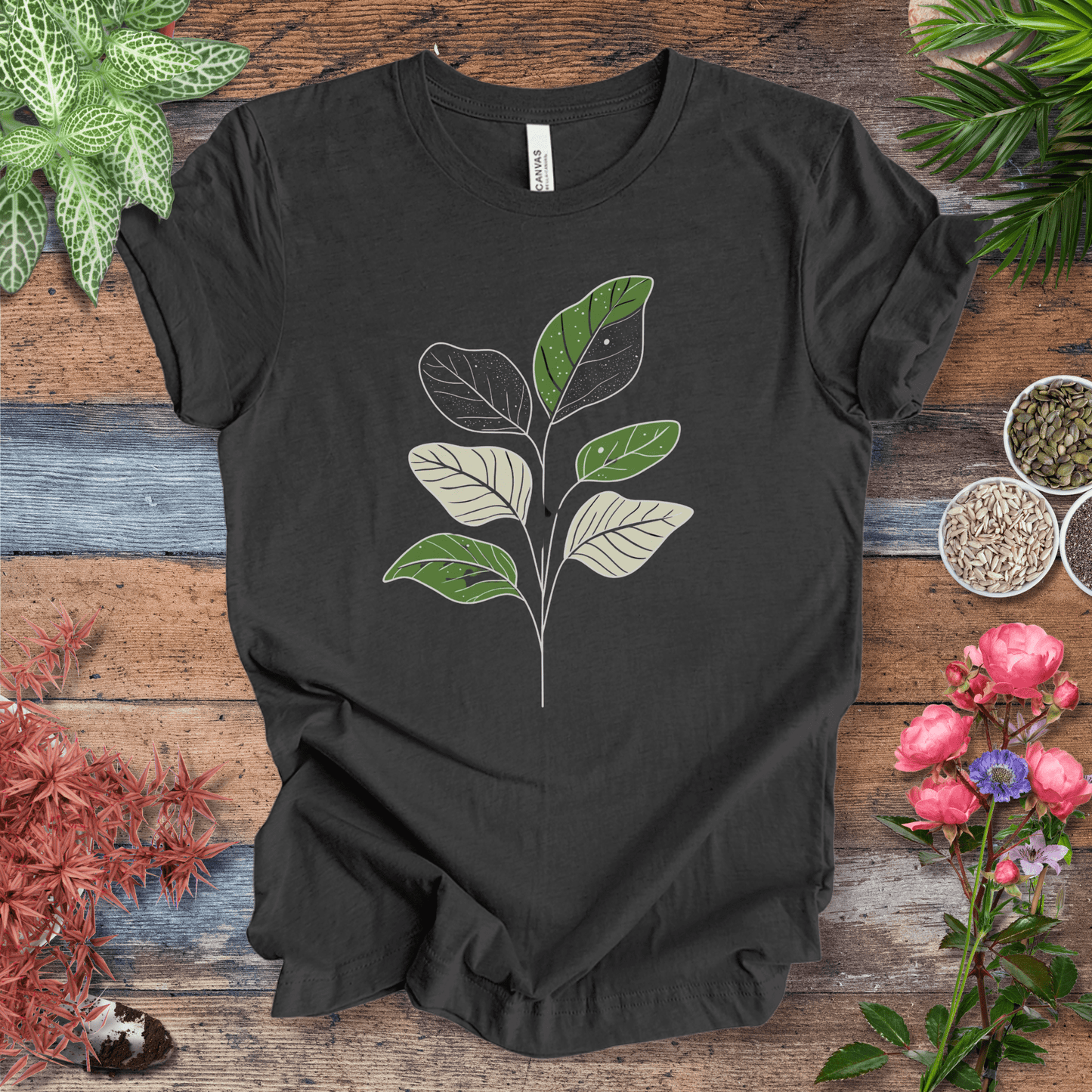 Printify T-Shirt Dark Grey Heather / S Modern Line Art Fiddle Leaf T-Shirt