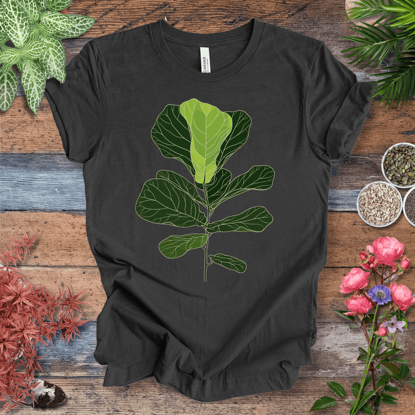 Printify T-Shirt Dark Grey Heather / S Modern Minimalist Fiddle Leaf T-Shirt
