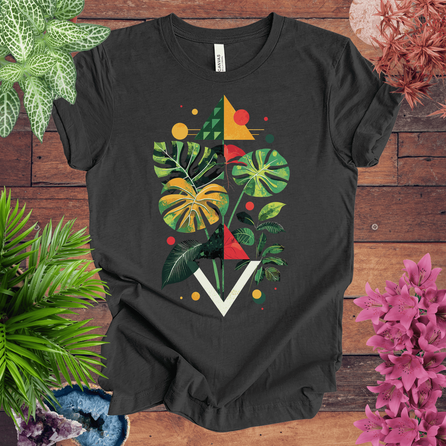 Printify T-Shirt Dark Grey Heather / S Modern Monstera Deliciosa Houseplant T-Shirt