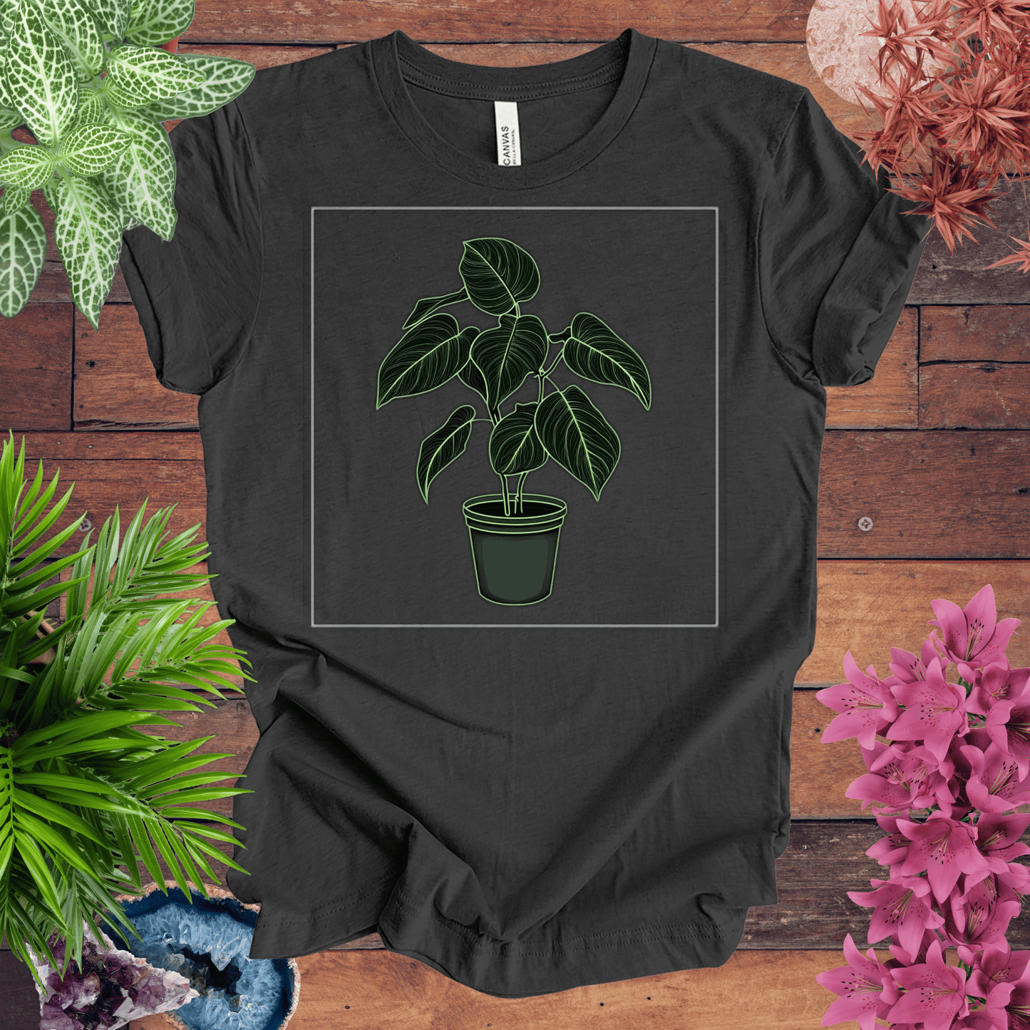 Printify T-Shirt Dark Grey Heather / S Monstera Plant Outline T-Shirt