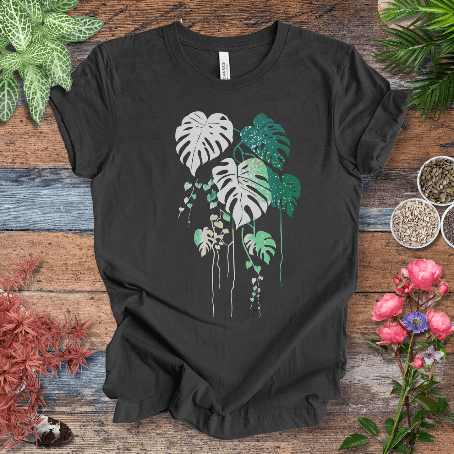Printify T-Shirt Dark Grey Heather / S Monstera Splash Gradient Leaf T-Shirt