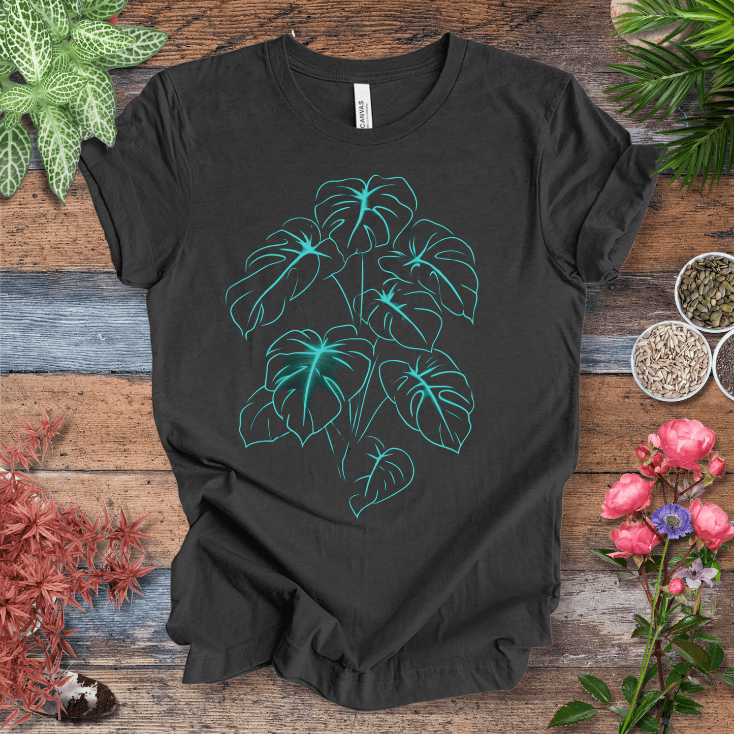 Printify T-Shirt Dark Grey Heather / S Neon Jungle Monstera Leaves Glow in the Dark T-Shirt