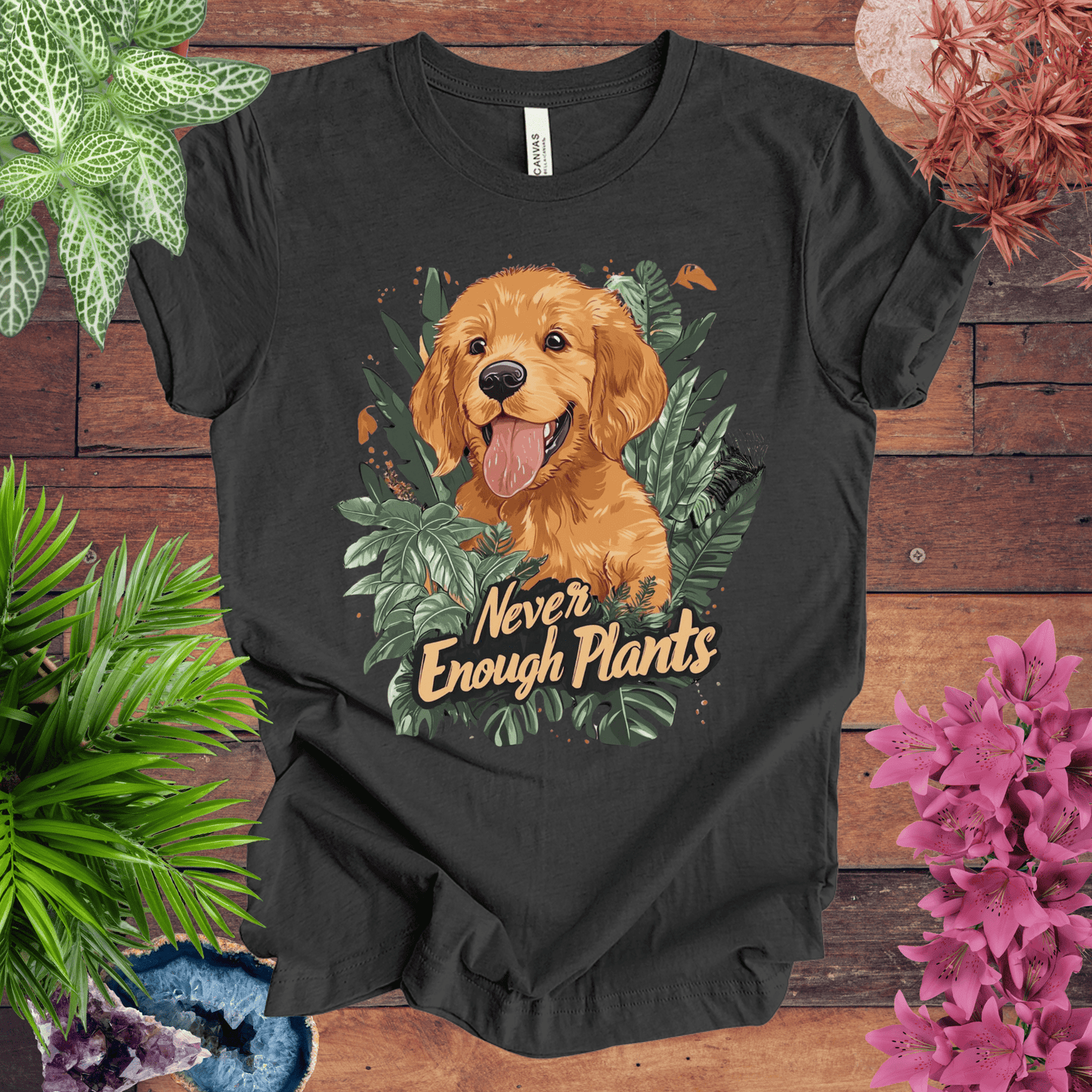 Printify T-Shirt Dark Grey Heather / S Never Enough Plants - Golden Retriever Edition T-Shirt